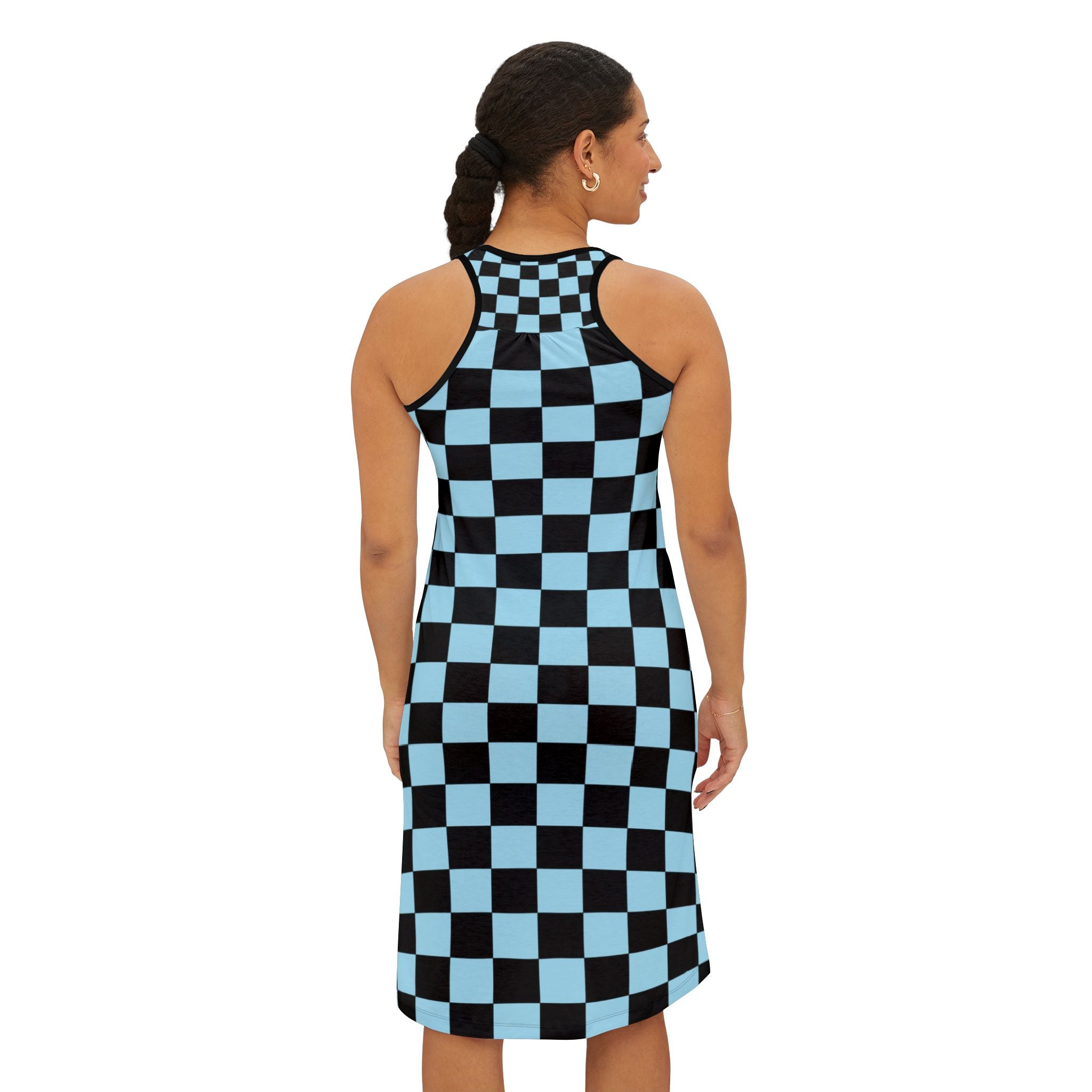 Checkerboard Black and Blue Women's Racerback Dress (AOP), Artsulli - Art is Long, Life is Short, Tank Top, , , , , , , 