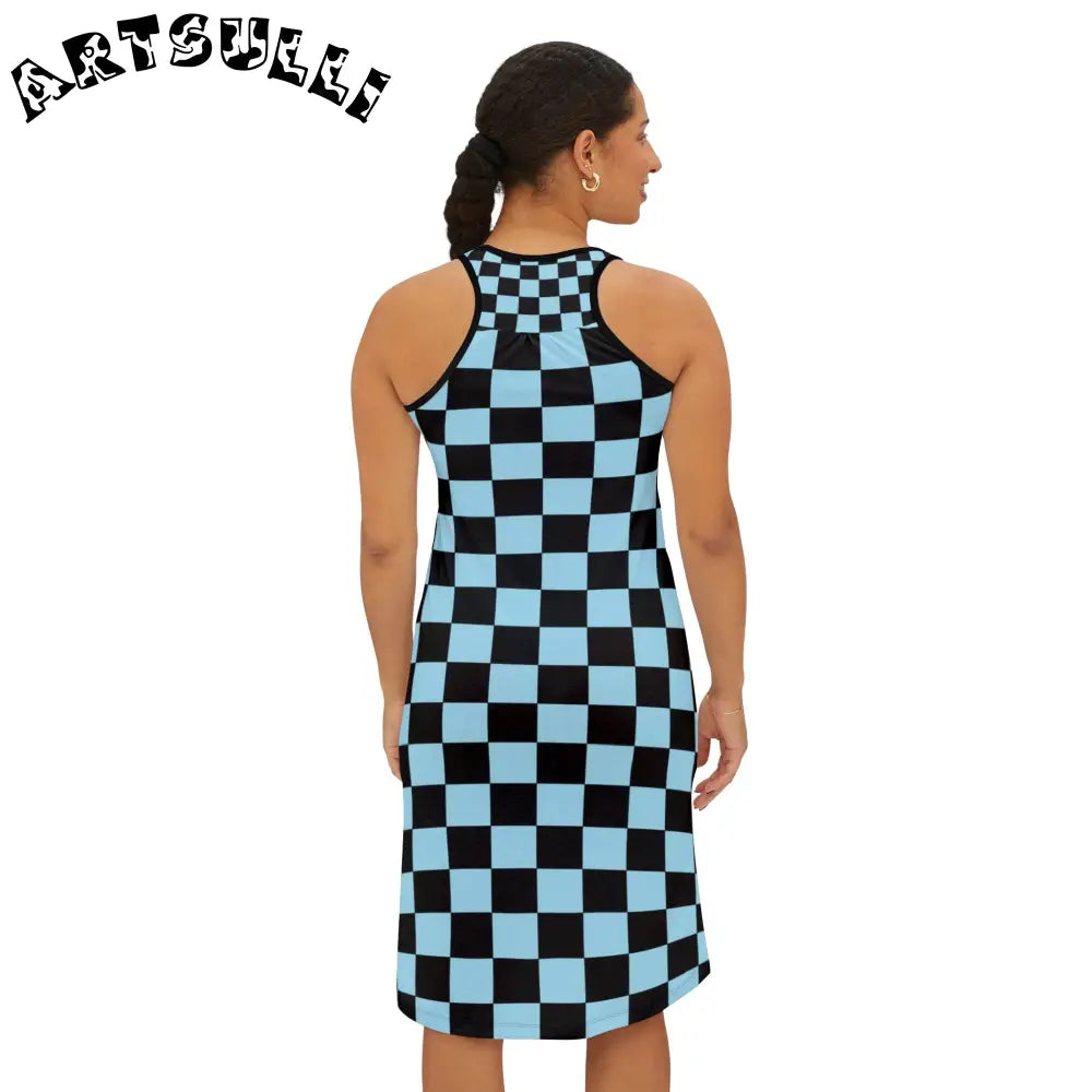 JAKKOUTTHEBXX Checkerboard Black and Blue Women’s Racerback Dress