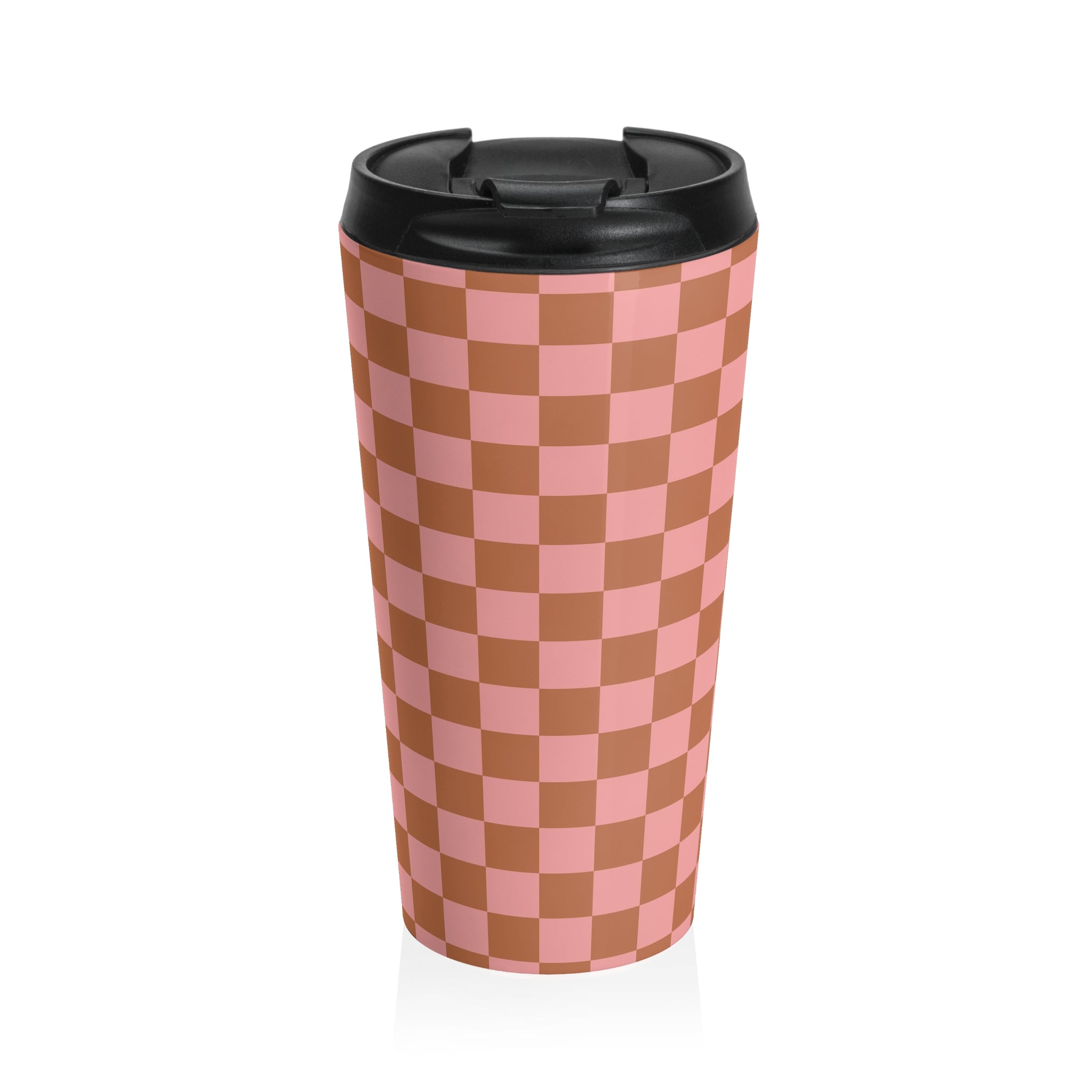 Chessboard II Pink and Brown  Stainless Steel Travel Mug, Artsulli - Art is Long, Life is Short, Mug, Size, 15oz, , , , , 23198371347469619133