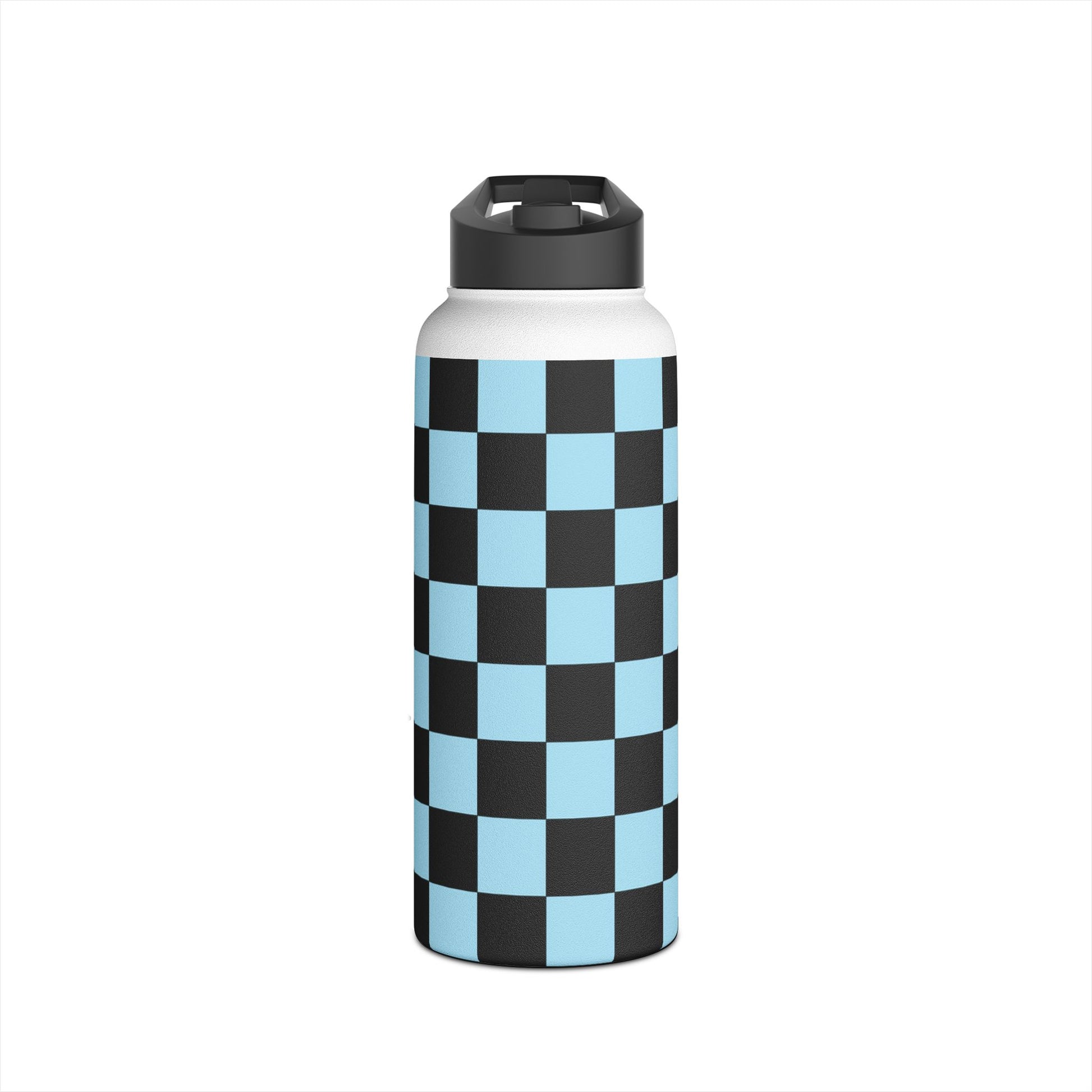 Checkerboard Black and Blue Stainless Steel Water Bottle, Standard Lid, Artsulli - Art is Long, Life is Short, Mug, Size, 32oz, Color, White, , , 14880987867888433751