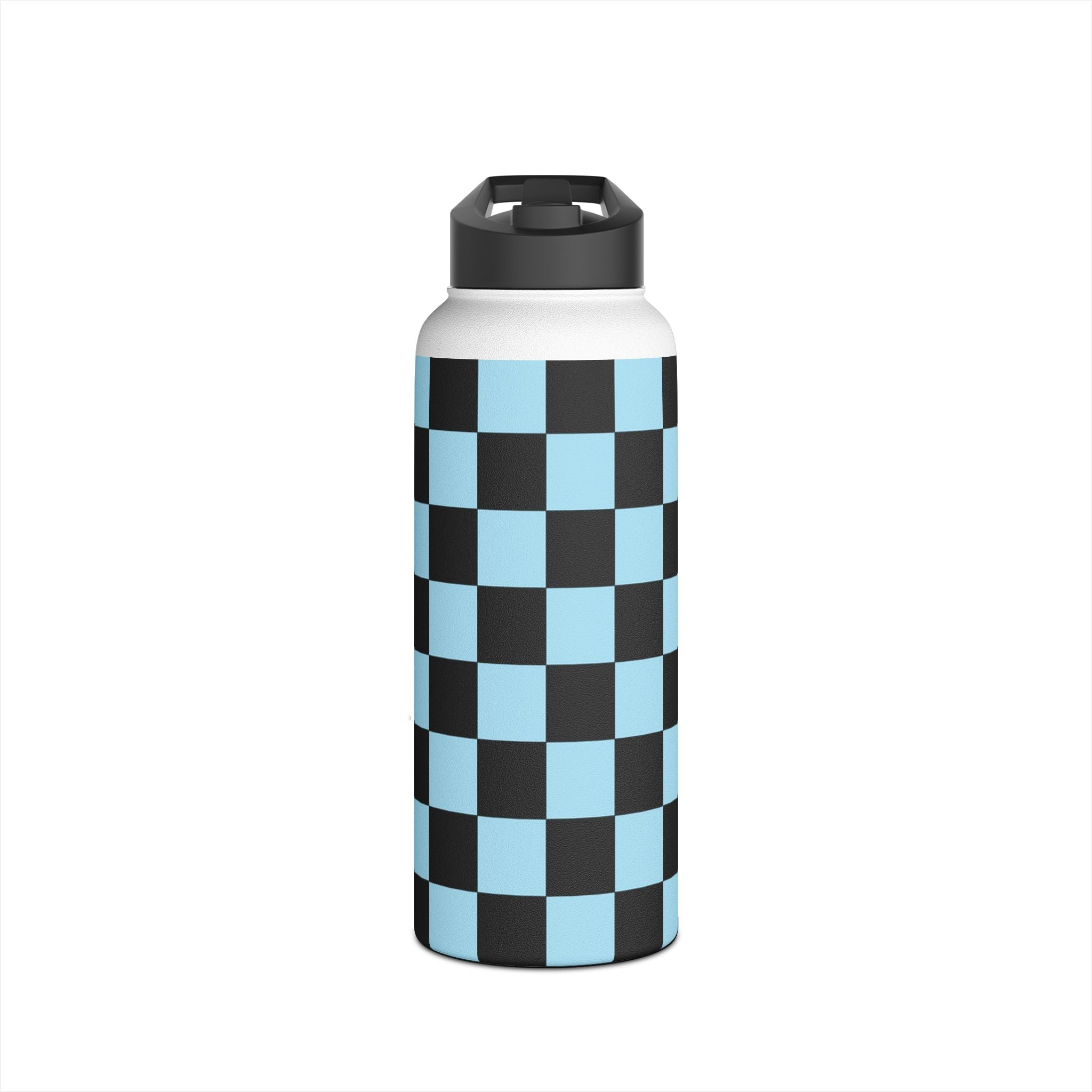 Checkerboard Black and Blue Stainless Steel Water Bottle, Standard Lid, Artsulli - Art is Long, Life is Short, Mug, Size, 32oz, Color, White, , , 14880987867888433751