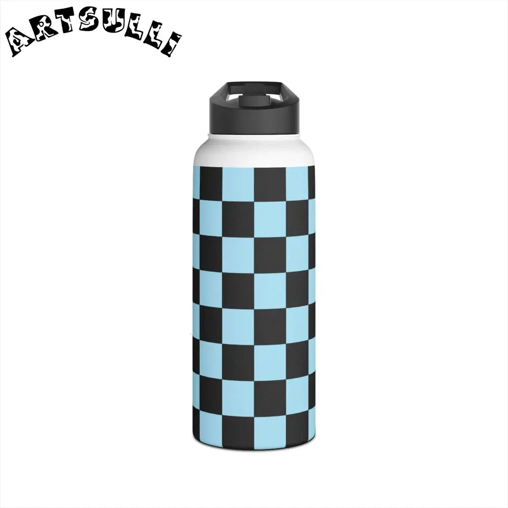 JAKKOUTTHEBXX Checkerboard Black and Blue Stainless Steel Water