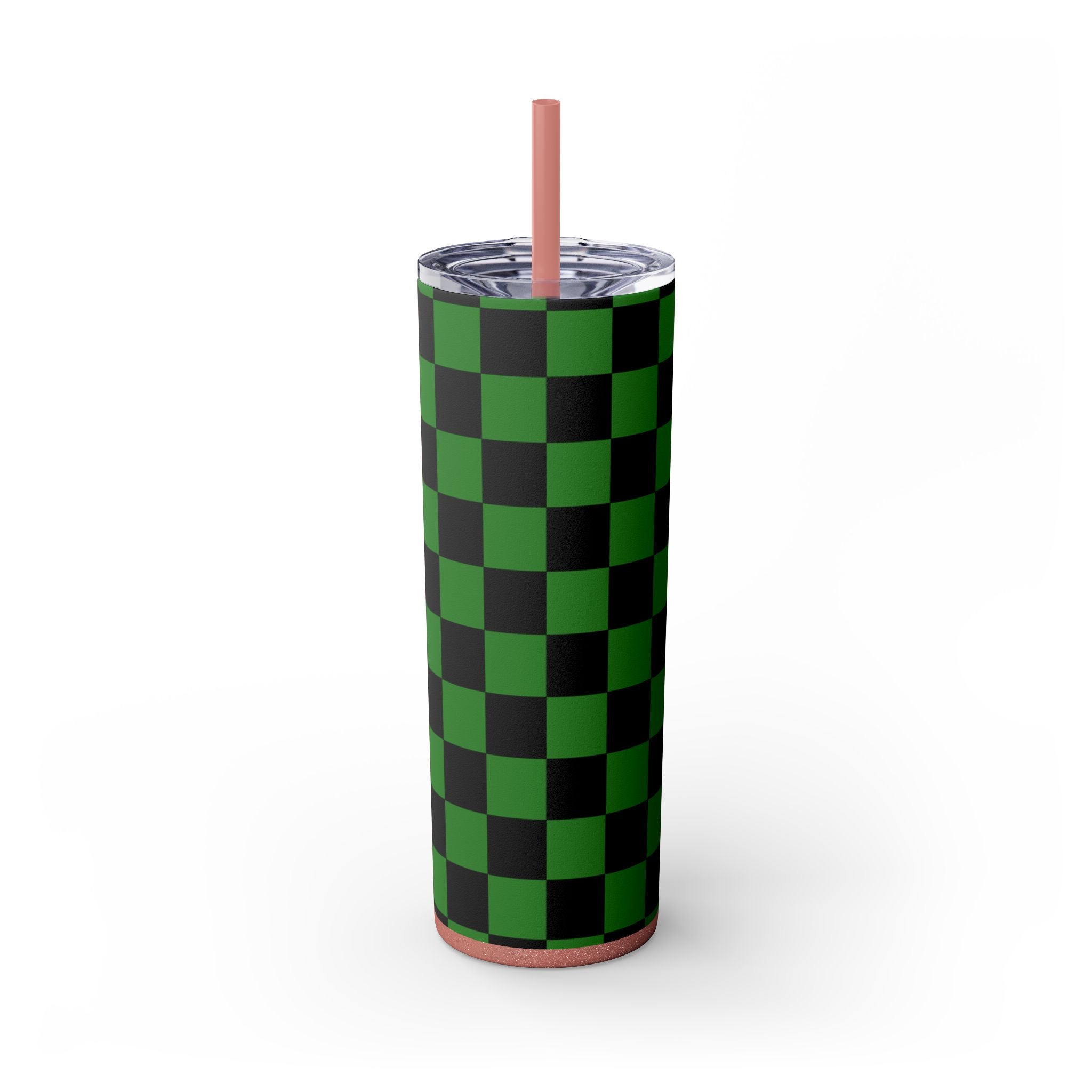 Checkerboard Green and Black Skinny Tumbler with Straw, 20oz, Artsulli - Art is Long, Life is Short, Mug, Finish, Glossy, Color, Glitter Dusty Rose, Size, 20oz, 18864150376467516299