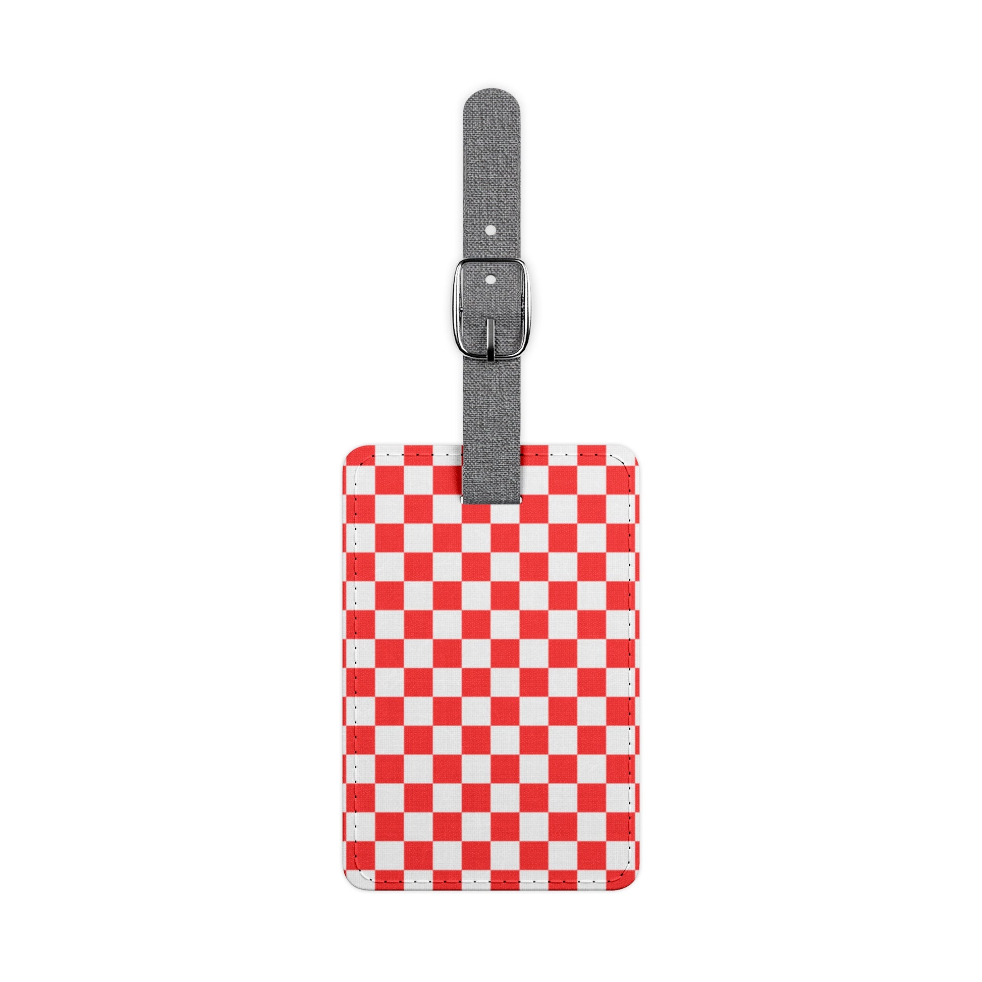 Checkerboard Red and White Saffiano Polyester Luggage Tag, Rectangle, Artsulli - Art is Long, Life is Short, Accessories, Size, One size, Shape, Rectangle, , , 11768244483639279838