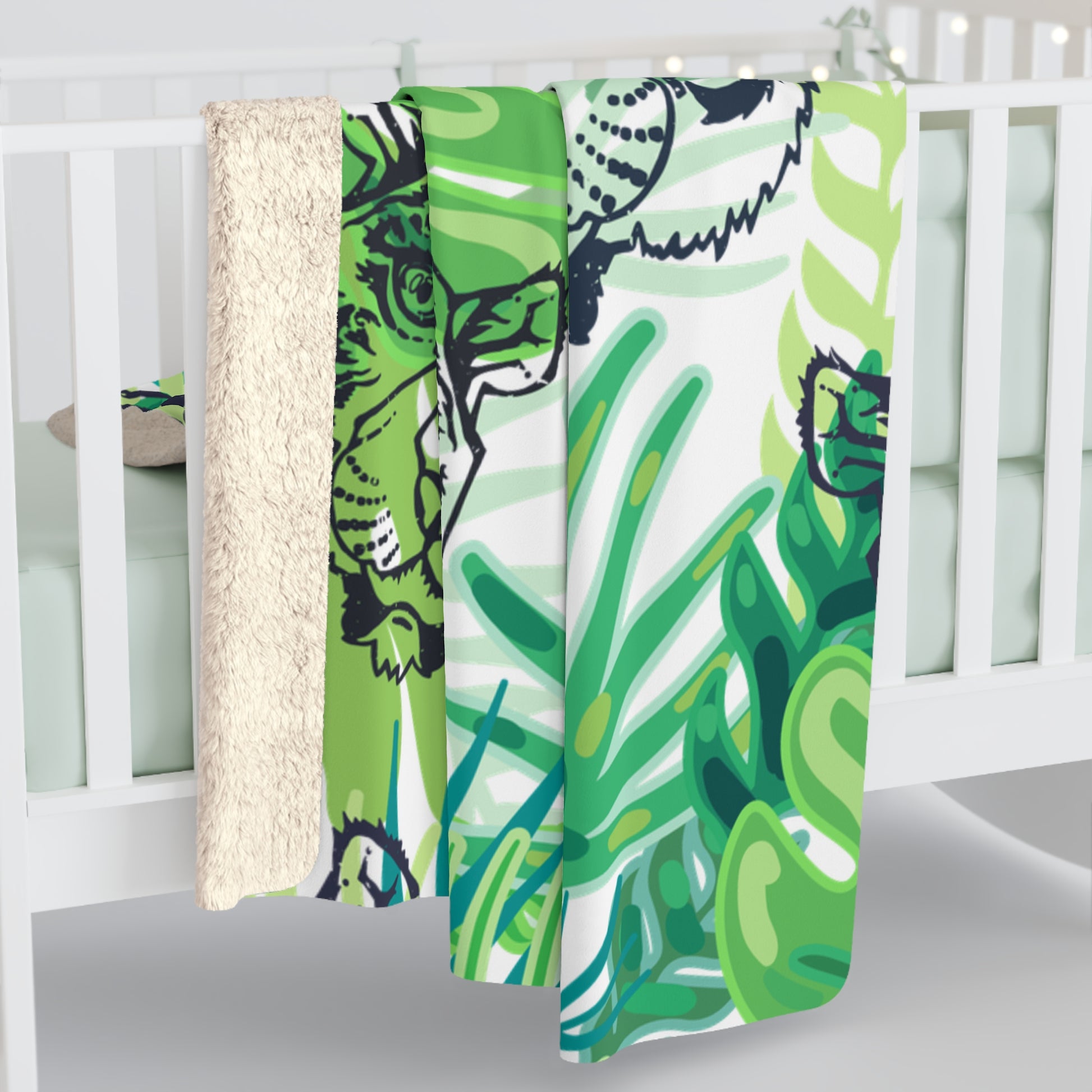 Tropical Jungle Tigers Green Sherpa Fleece Blanket, Artsulli - Art is Long, Life is Short, Home Decor, , , , , , , 