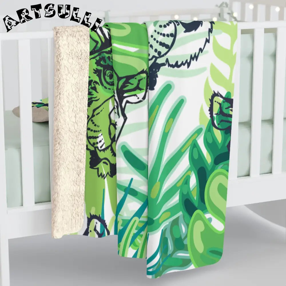 JAKKOUTTHEBXX Tropical Jungle Tigers Green Sherpa Fleece Blanket