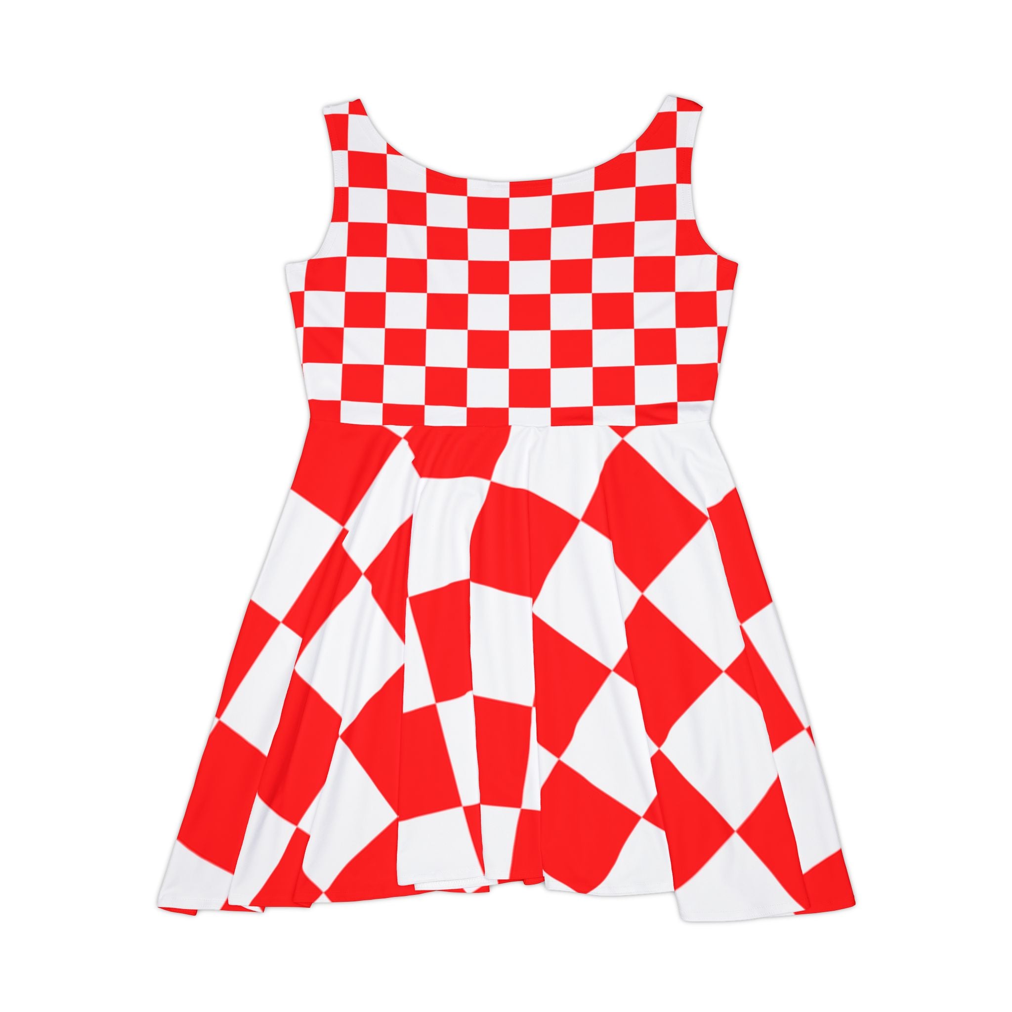 Checkerboard Red and White Women's Skater Dress (AOP), Artsulli - Art is Long, Life is Short, All Over Prints, , , , , , , 