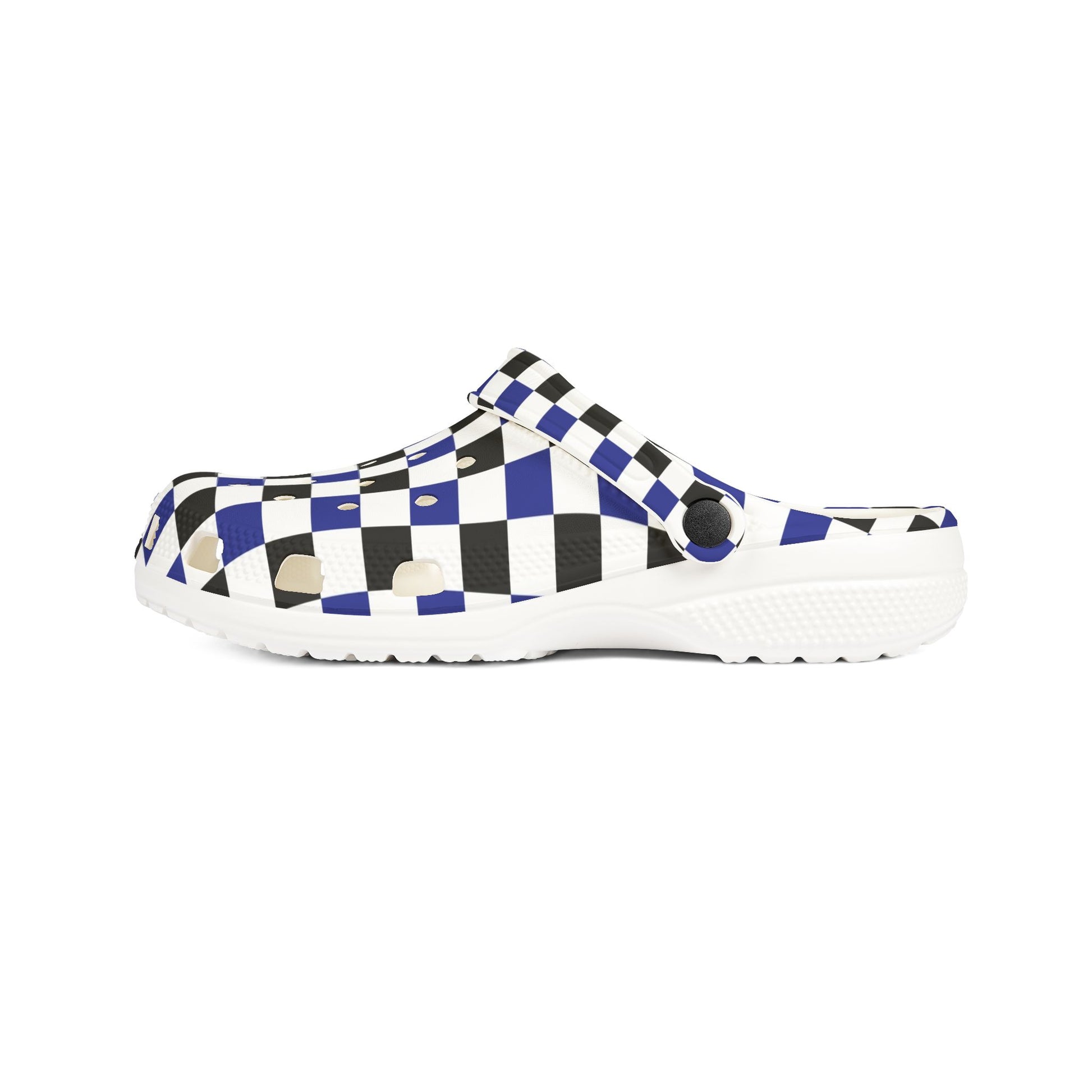 Checkerboard Blue White and Black EVA Foam Rubber Shoes (AOP), Artsulli - Art is Long, Life is Short, Shoes, , , , , , , 
