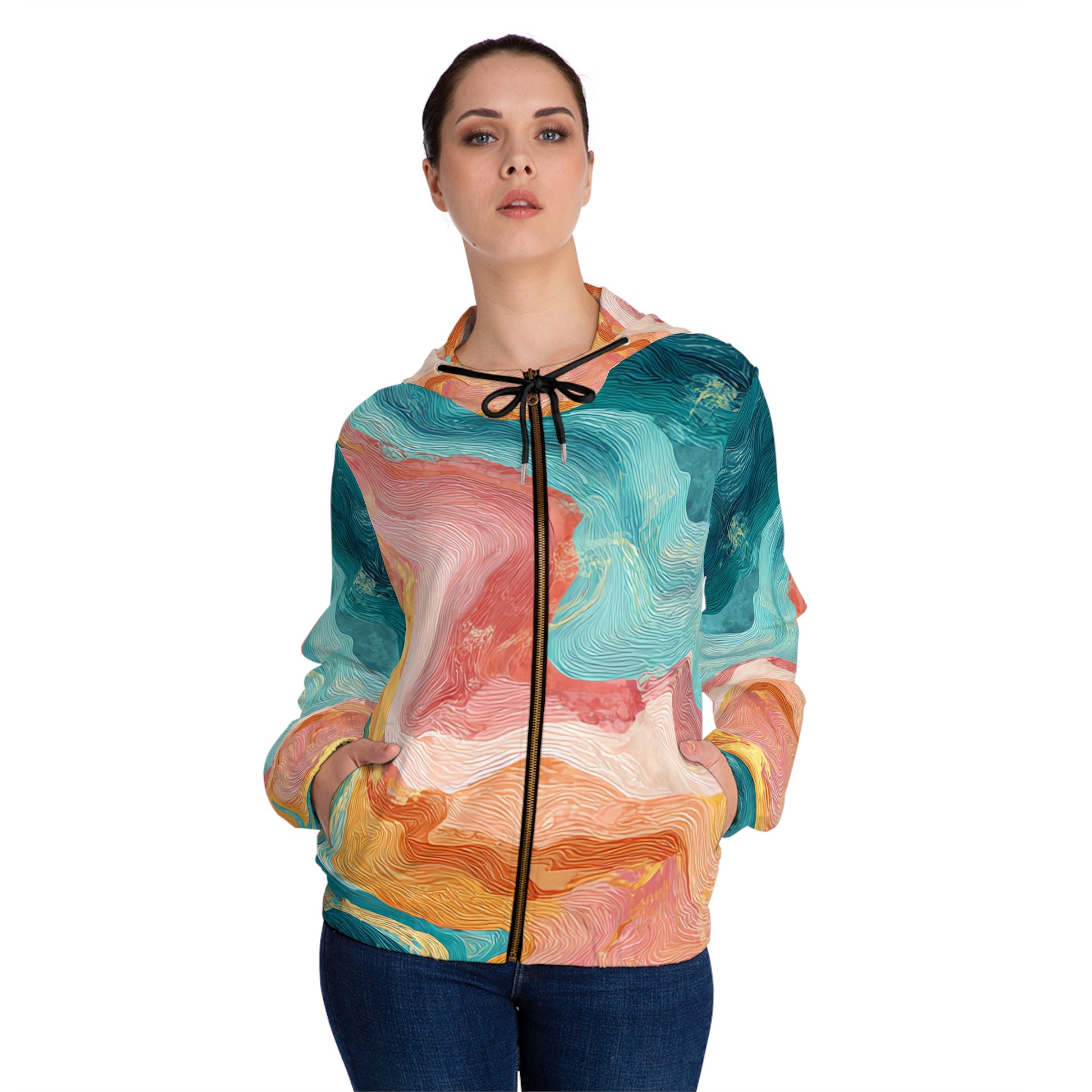 Liquid Marble Spill Women’s Full-Zip Hoodie (AOP), Artsulli - Art is Long, Life is Short, All Over Prints, , , , , , , 