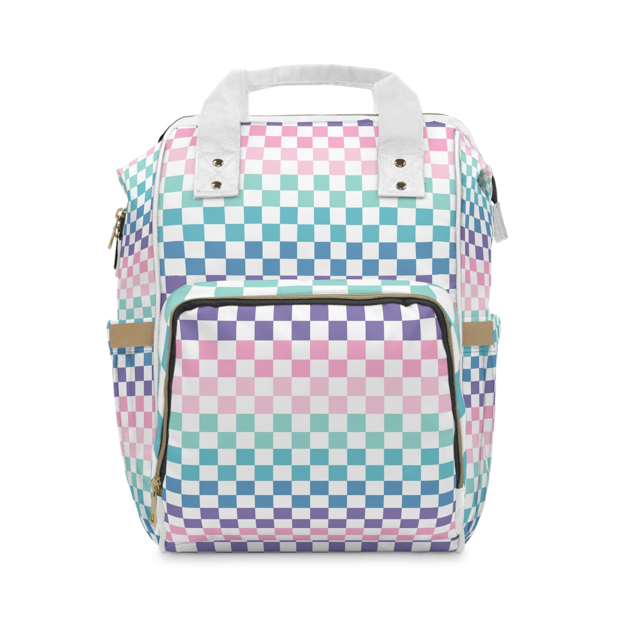 Vaporwave Rainbow  Checkerboard Multi-Color Multifunctional Diaper Backpack, Artsulli - Art is Long, Life is Short, Bags, Size, 15.0" × 10.8" × 6.7'', , , , , 28453833960603120050