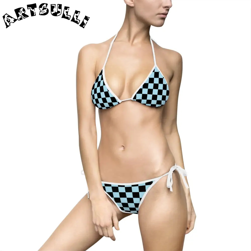 JAKKOUTTHEBXX Checkerboard Black and Blue Women’s Bikini Swimsuit