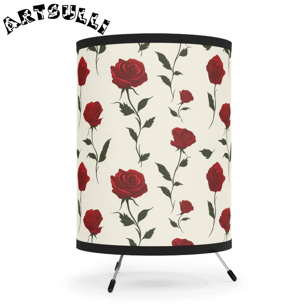 JAKKOUTTHEBXX Red Roses Tripod Lamp with High-Res Printed Shade