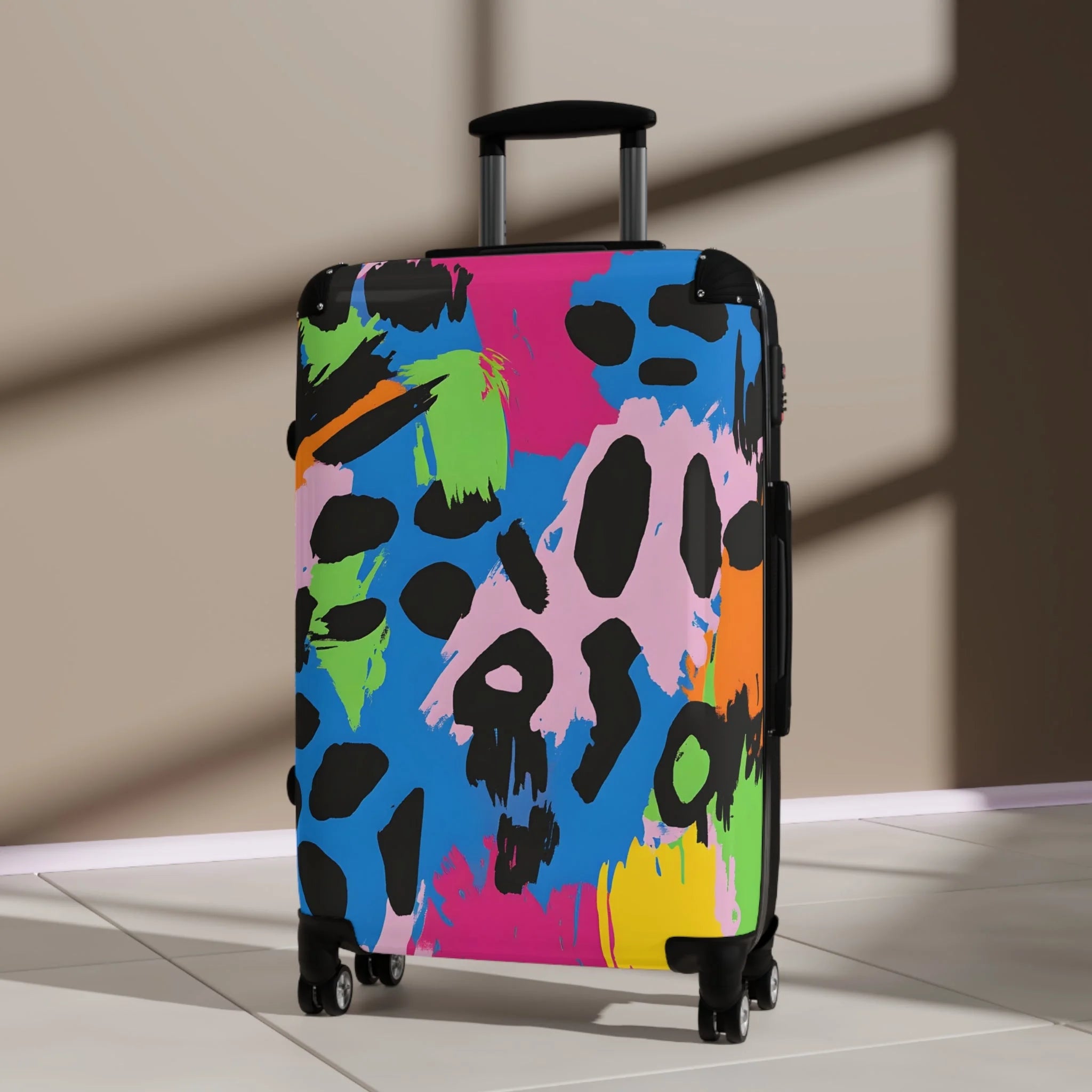 90s Neon Suitcase with an Adjustable Telescopic Handle, Artsulli - Art is Long, Life is Short, Bags, , , , , , , 