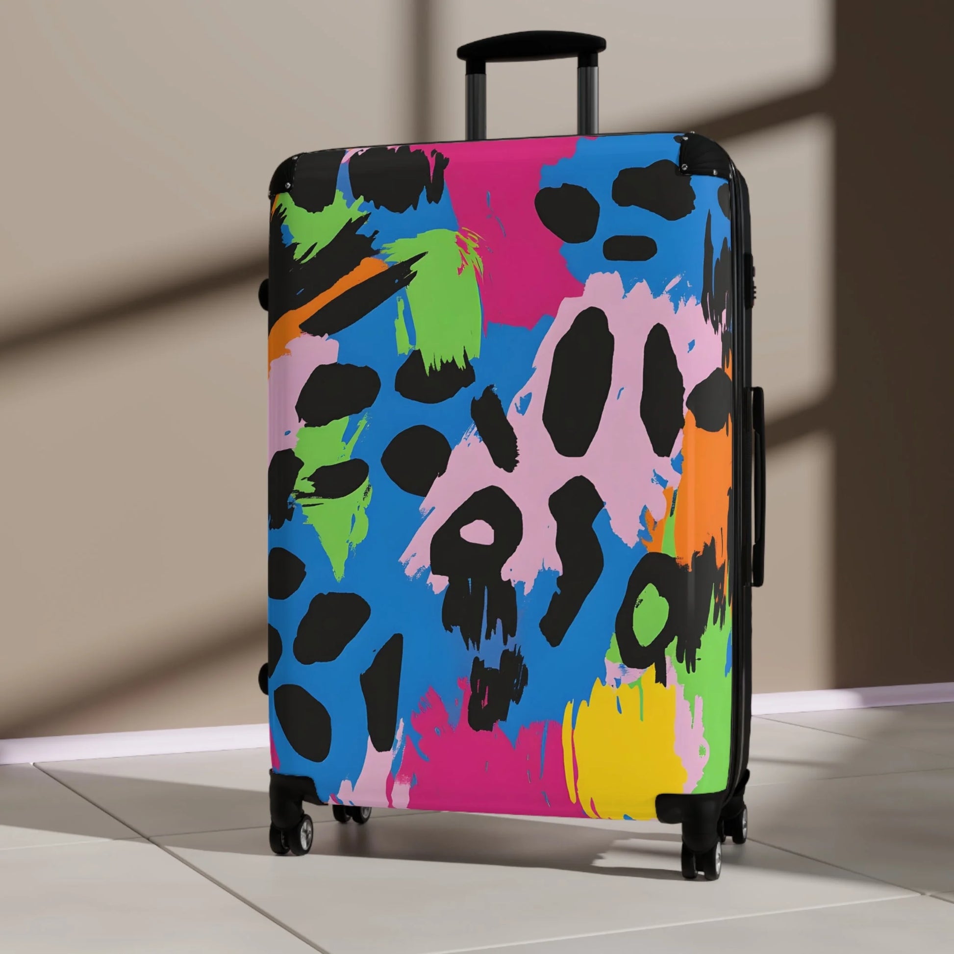 90s Neon Suitcase with an Adjustable Telescopic Handle, Artsulli - Art is Long, Life is Short, Bags, , , , , , , 