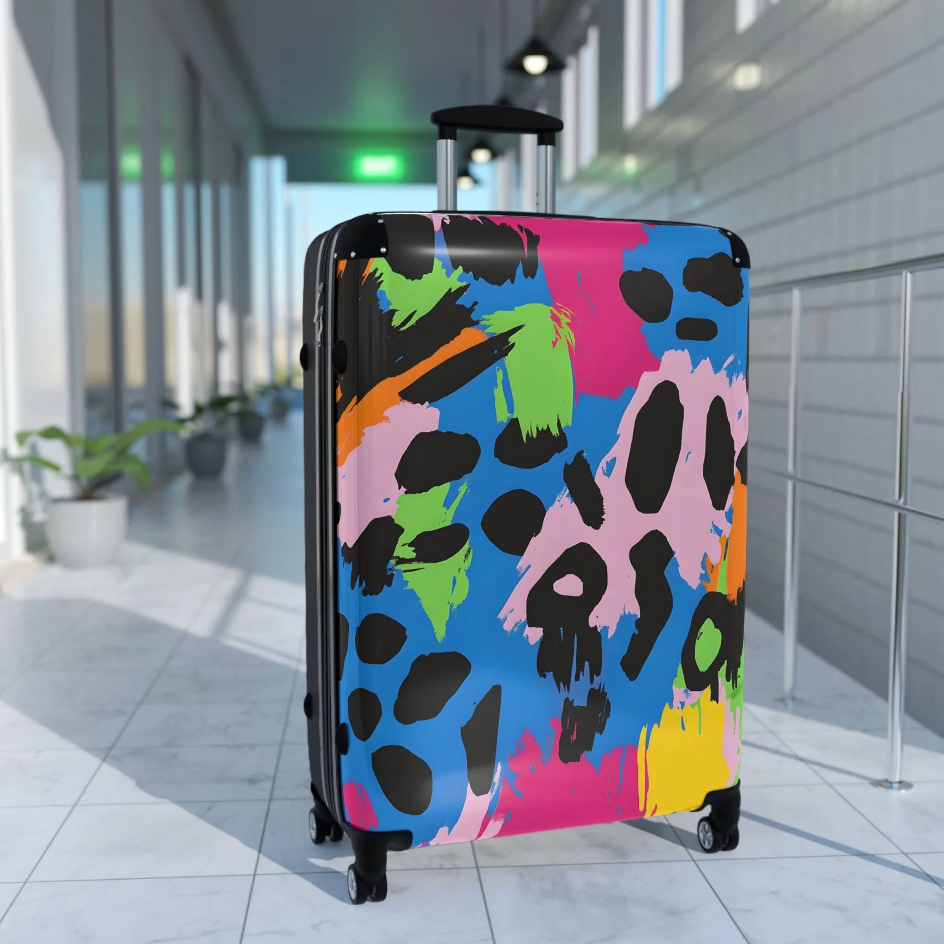 90s Neon Suitcase with an Adjustable Telescopic Handle, Artsulli - Art is Long, Life is Short, Bags, , , , , , , 