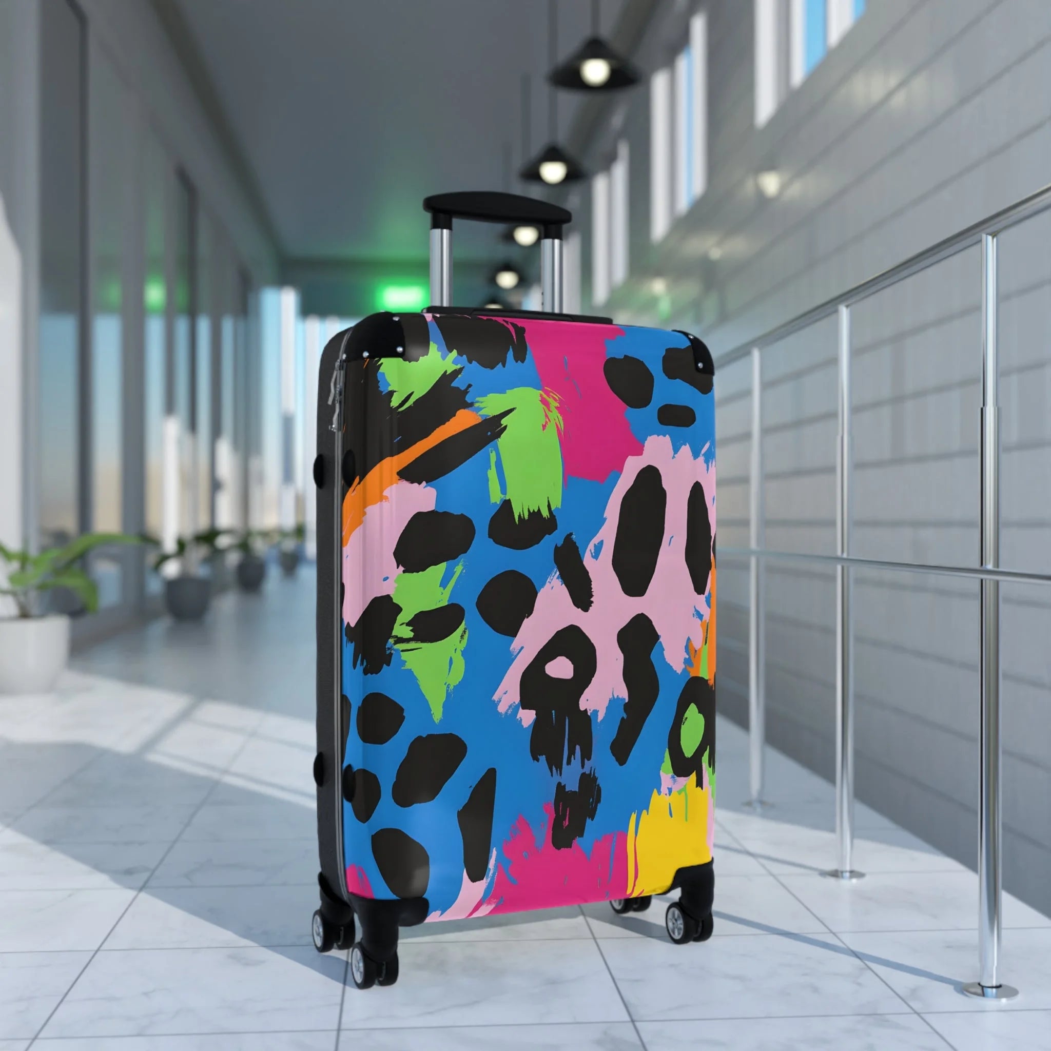 90s Neon Suitcase with an Adjustable Telescopic Handle, Artsulli - Art is Long, Life is Short, Bags, , , , , , , 