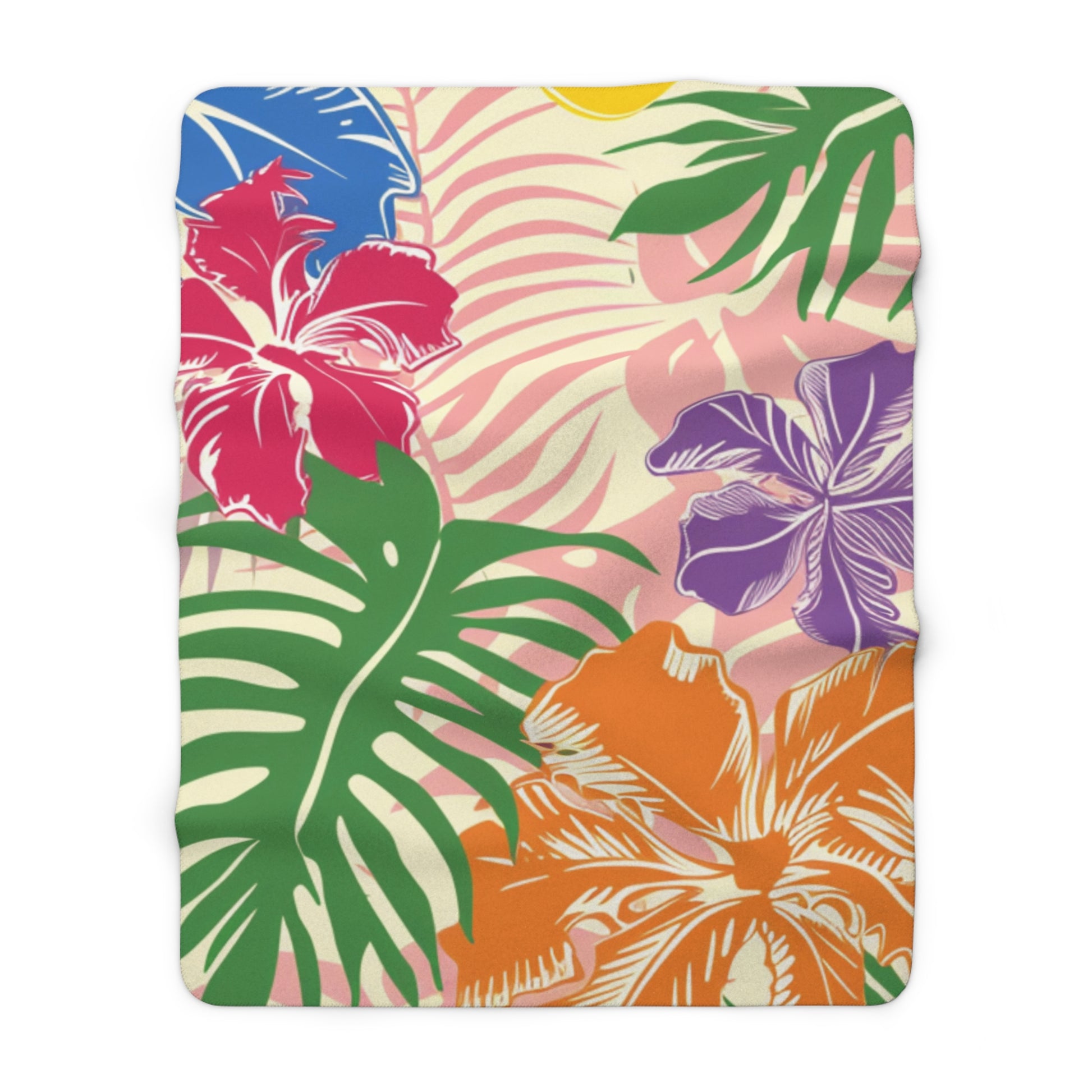 Blooming Tropical Flowers Sherpa Fleece Blanket, Artsulli - Art is Long, Life is Short, Home Decor, Size, 60" × 80", , , , , 33873847687321550722