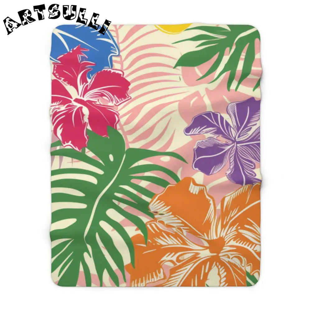 JAKKOUTTHEBXX Tropical Floral Cozy Fleece Blanket - JAKKOUTTHEBXX