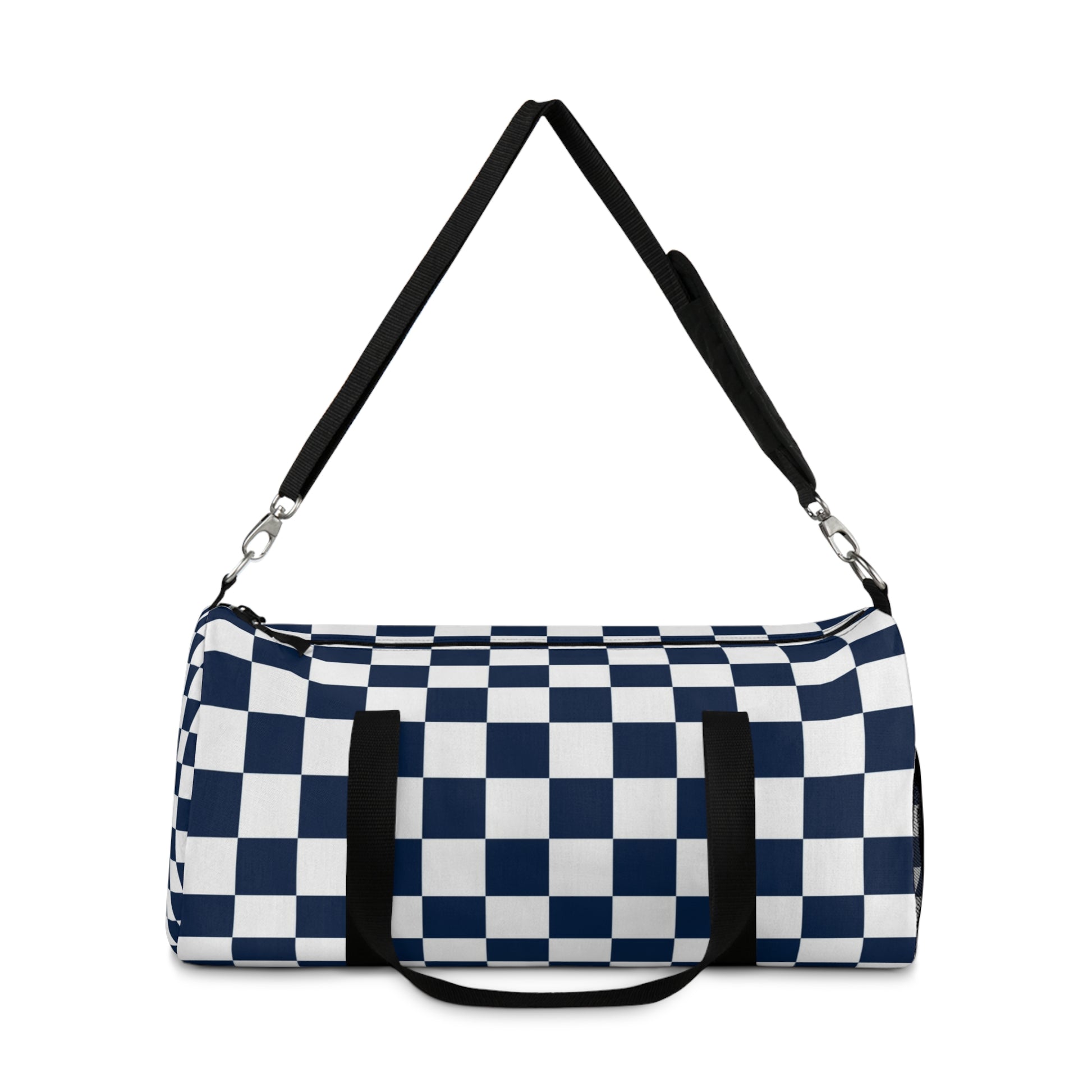 Checkerboard II White and Navy Blue Duffel Bag, Artsulli - Art is Long, Life is Short, Bags, , , , , , , 