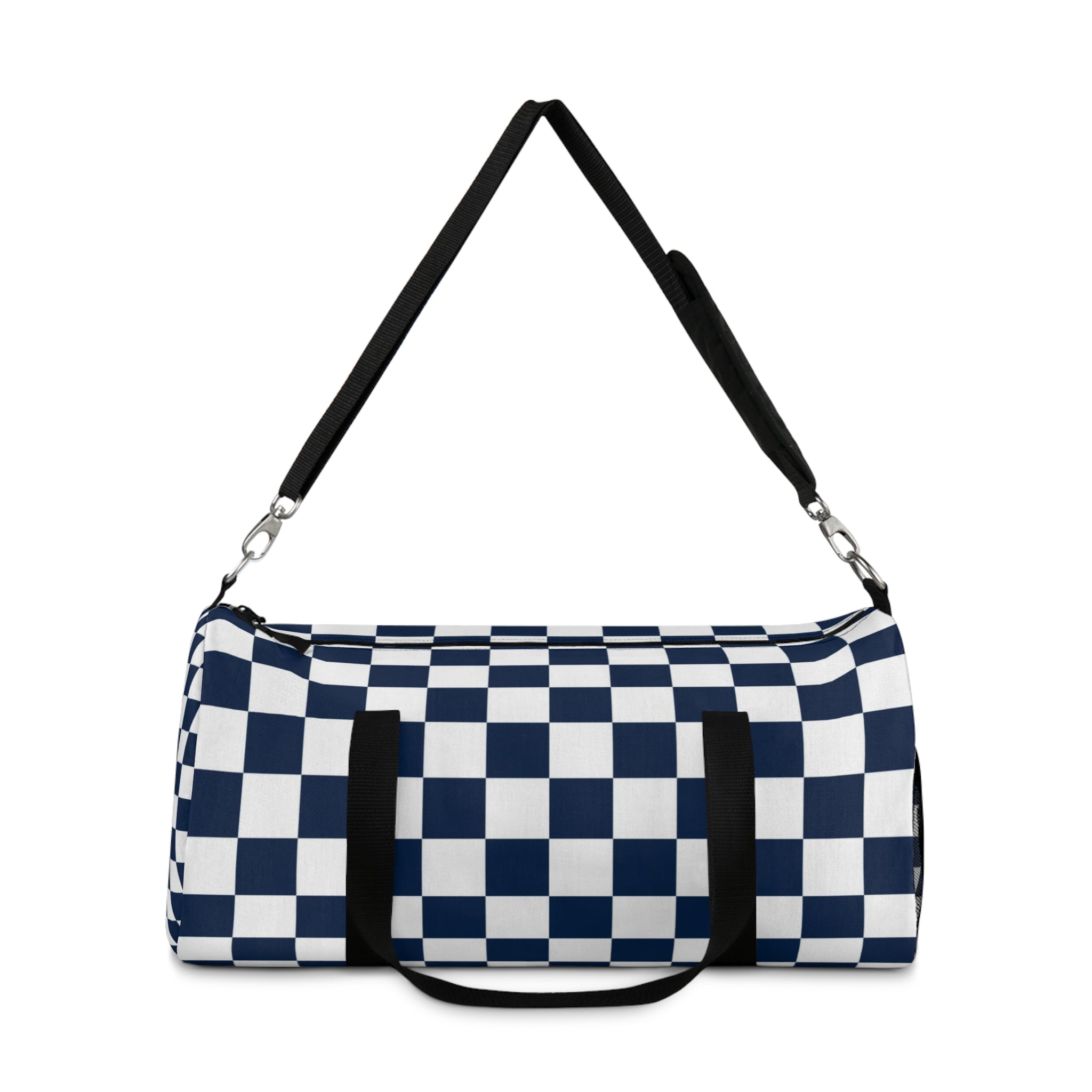 Checkerboard II White and Navy Blue Duffel Bag, Artsulli - Art is Long, Life is Short, Bags, , , , , , , 