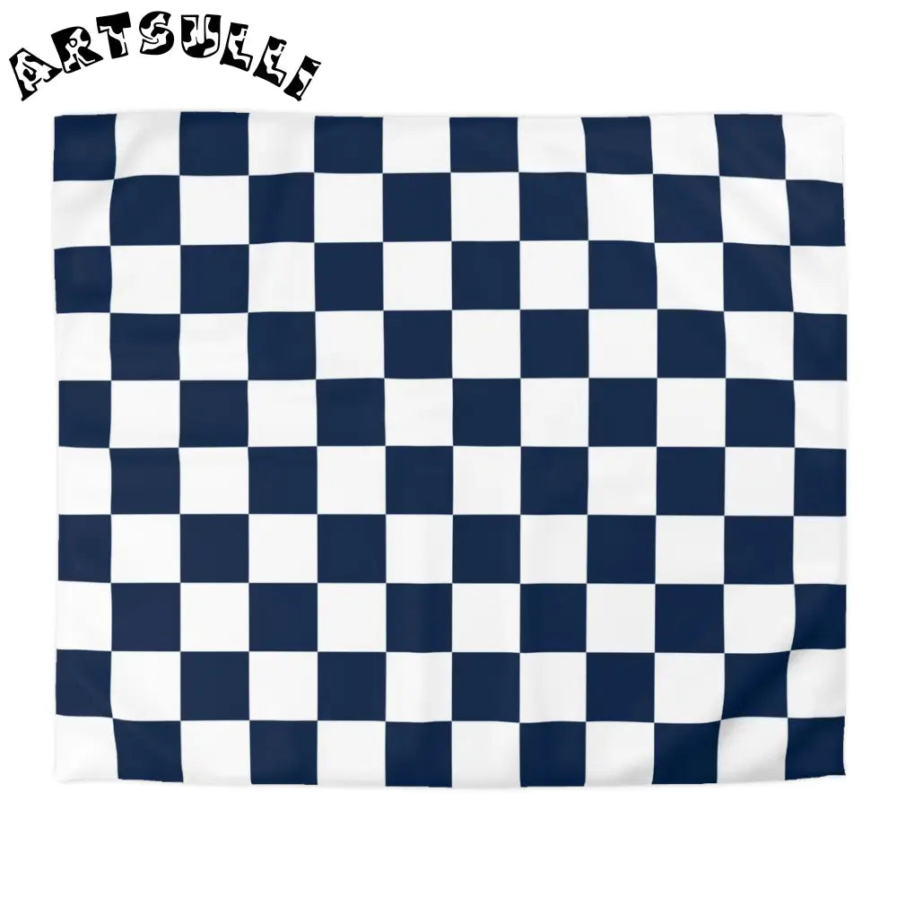 JAKKOUTTHEBXX Checkerboard White and Navy Blue Microfiber Duvet