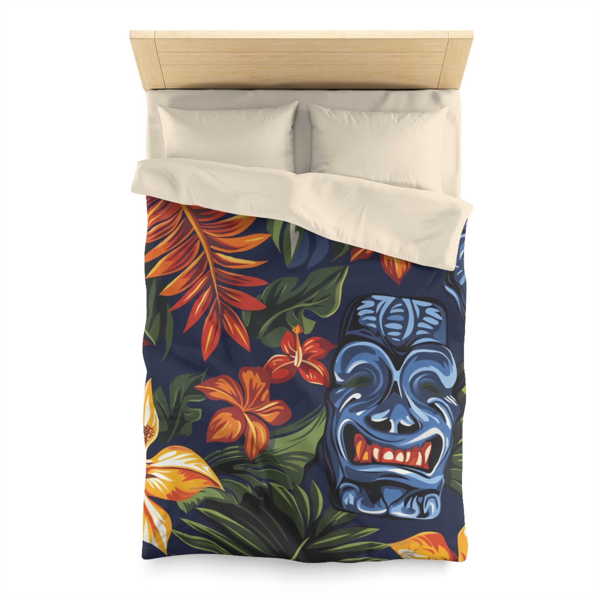 Tiki Bloom Navy Microfiber Duvet Cover, Artsulli - Art is Long, Life is Short, Home Decor, , , , , , , 