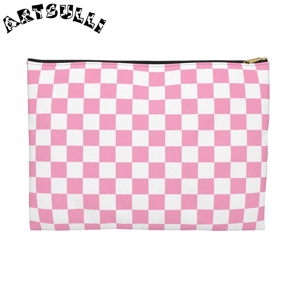 JAKKOUTTHEBXX Checkerboard II Hot Pink and White Accessory Pouch