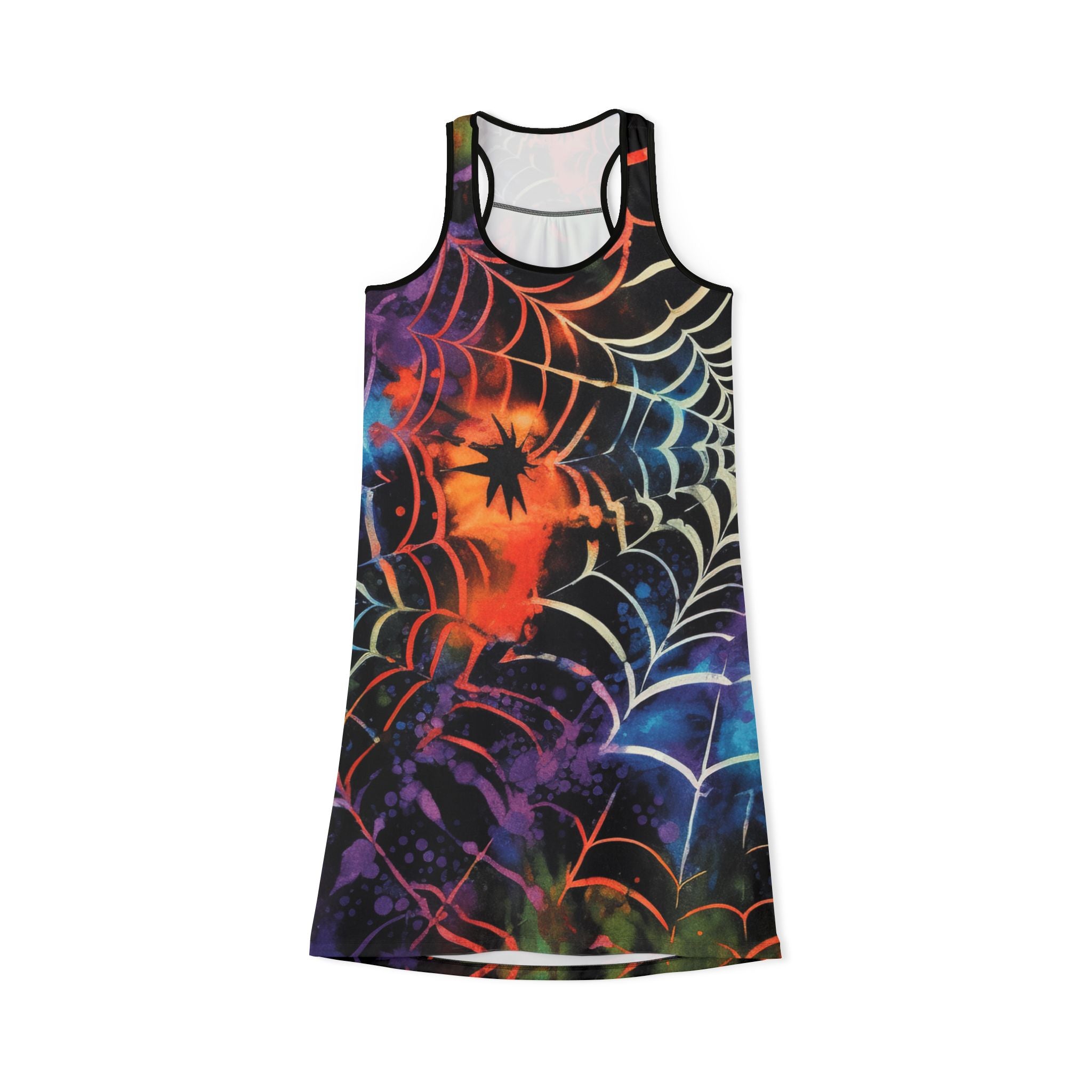Spider Web Tie Dye Women's Racerback Dress (AOP), Artsulli - Art is Long, Life is Short, Tank Top, Size, XS, Color, Black, , , 16229296869316345850