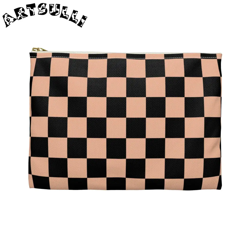 JAKKOUTTHEBXX Checkerboard Soft Orange and Black Accessory Pouch
