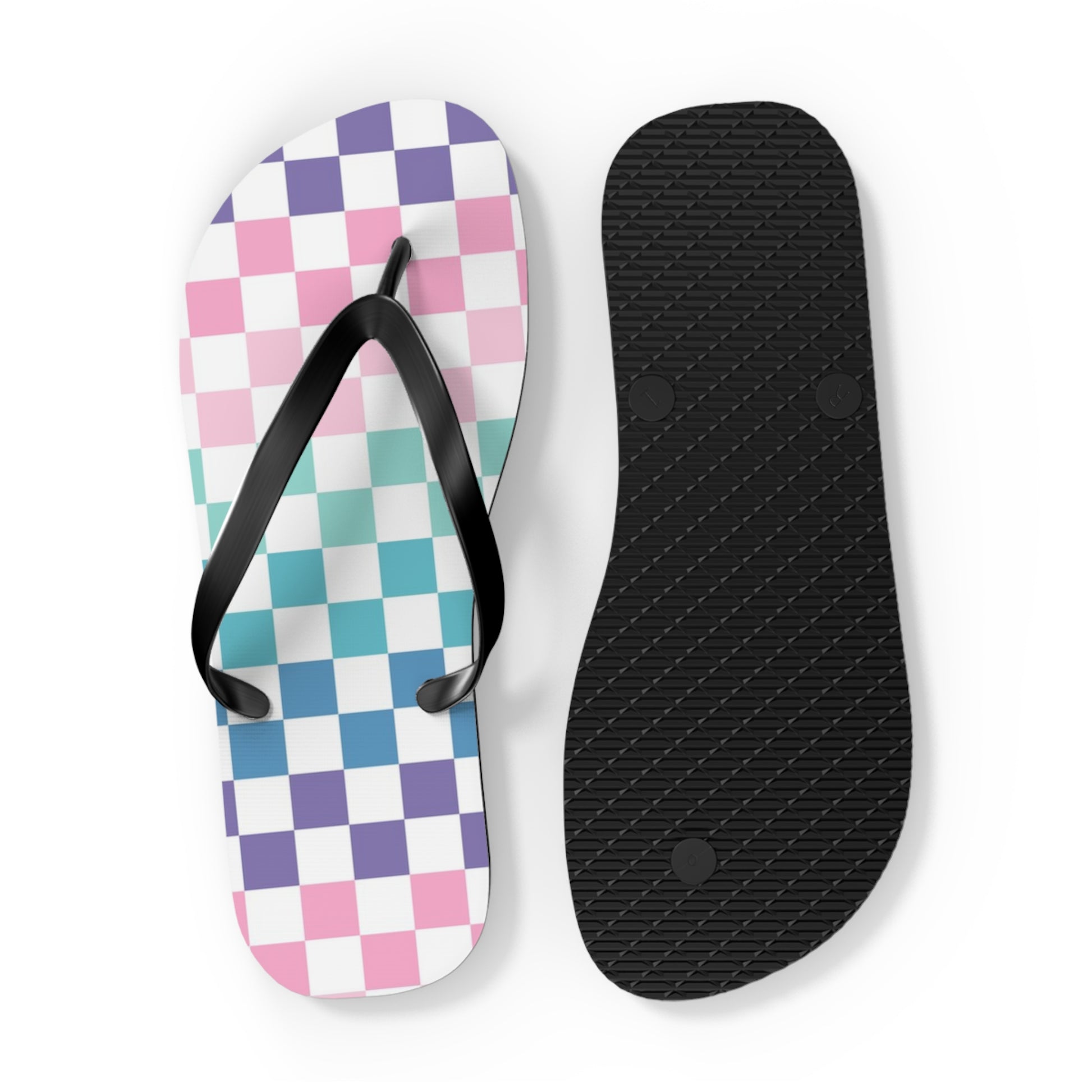 Vaporwave Rainbow  Checkerboard Multi-Color Flip Flops, Artsulli - Art is Long, Life is Short, Shoes, , , , , , , 