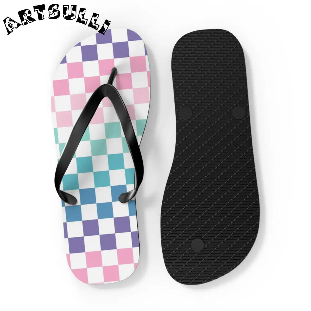 JAKKOUTTHEBXX Vaporwave Rainbow Checkerboard Multi-Color Flip Flops