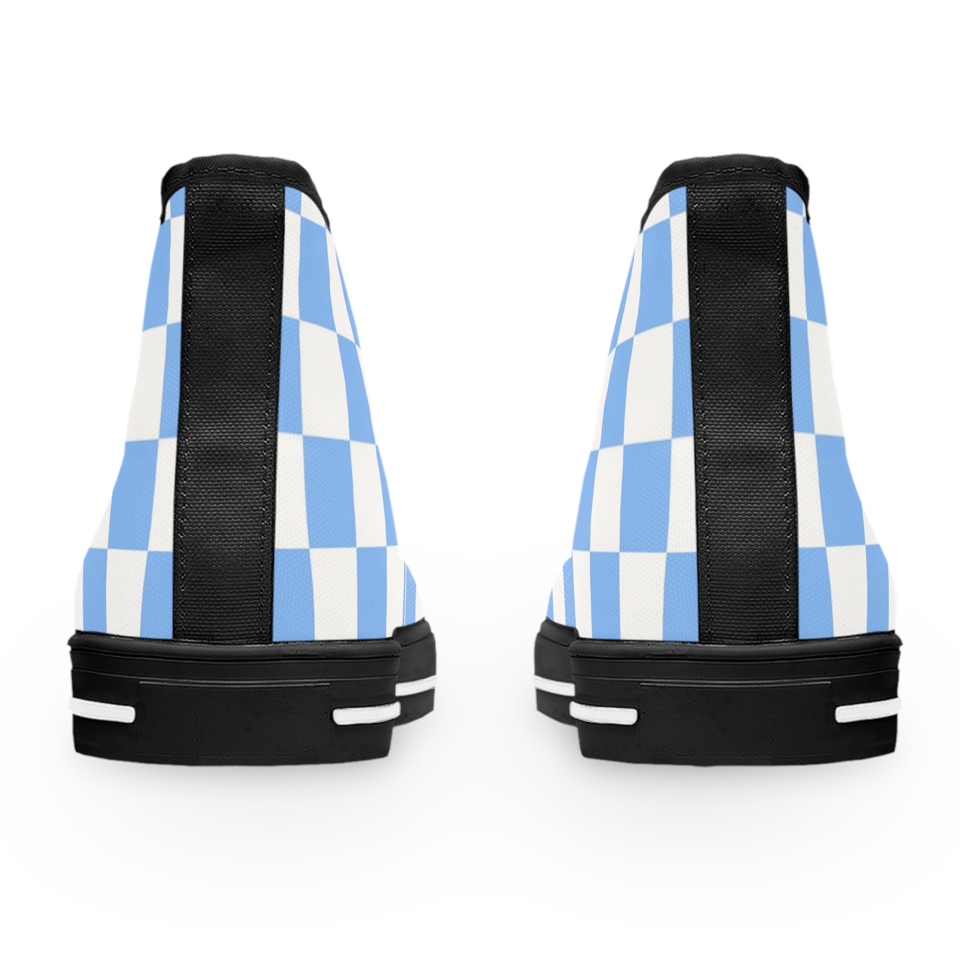 Checkerboard White and Light Blue Women's High Top Sneakers, Artsulli - Art is Long, Life is Short, Shoes, , , , , , , 