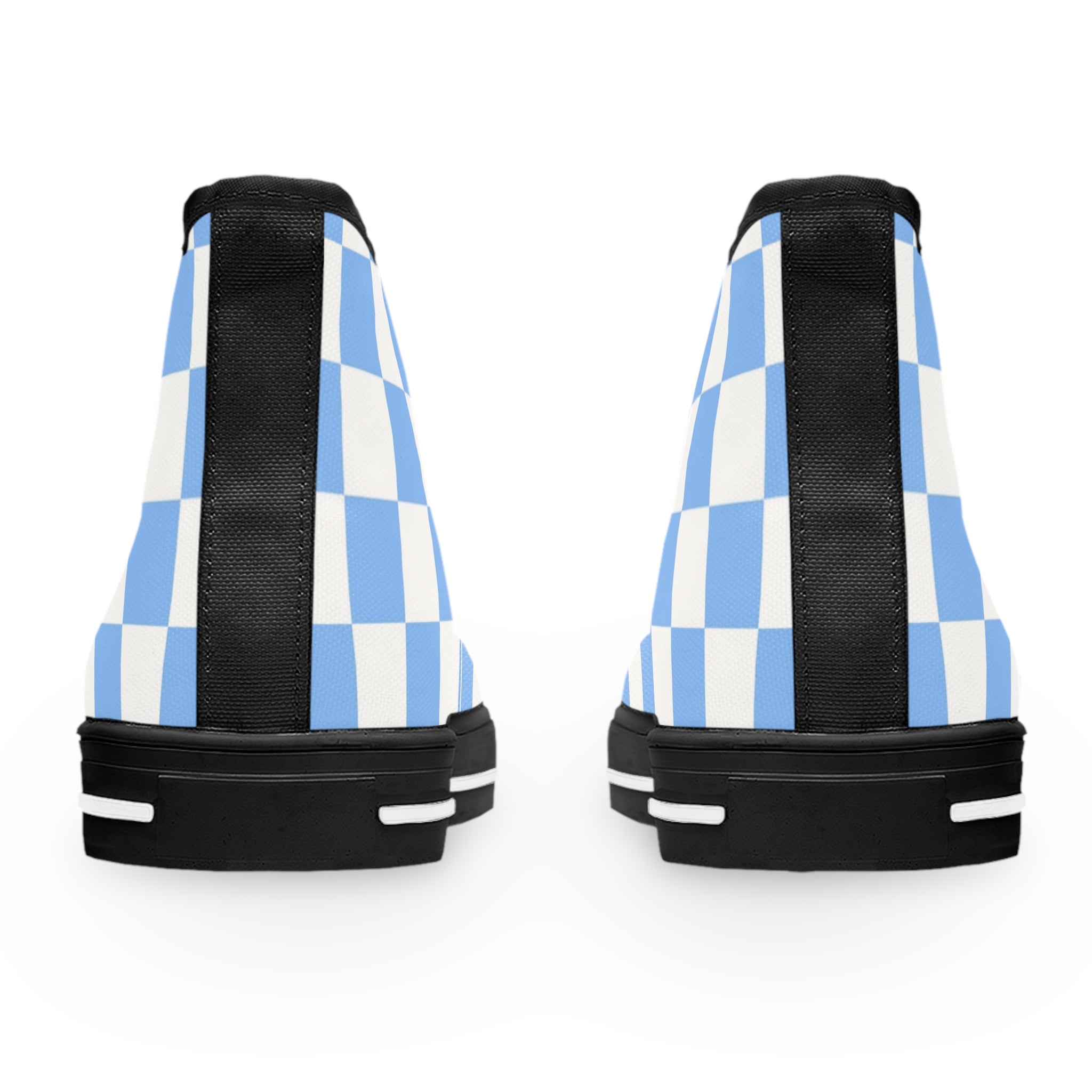 Checkerboard White and Light Blue Women's High Top Sneakers, Artsulli - Art is Long, Life is Short, Shoes, , , , , , , 