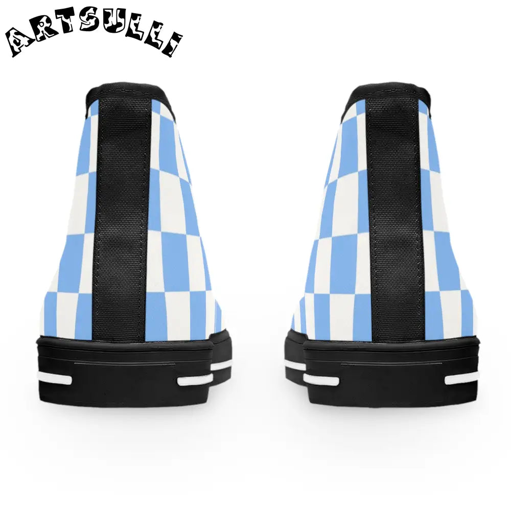 JAKKOUTTHEBXX Checkerboard White and Light Blue Women’s High Top