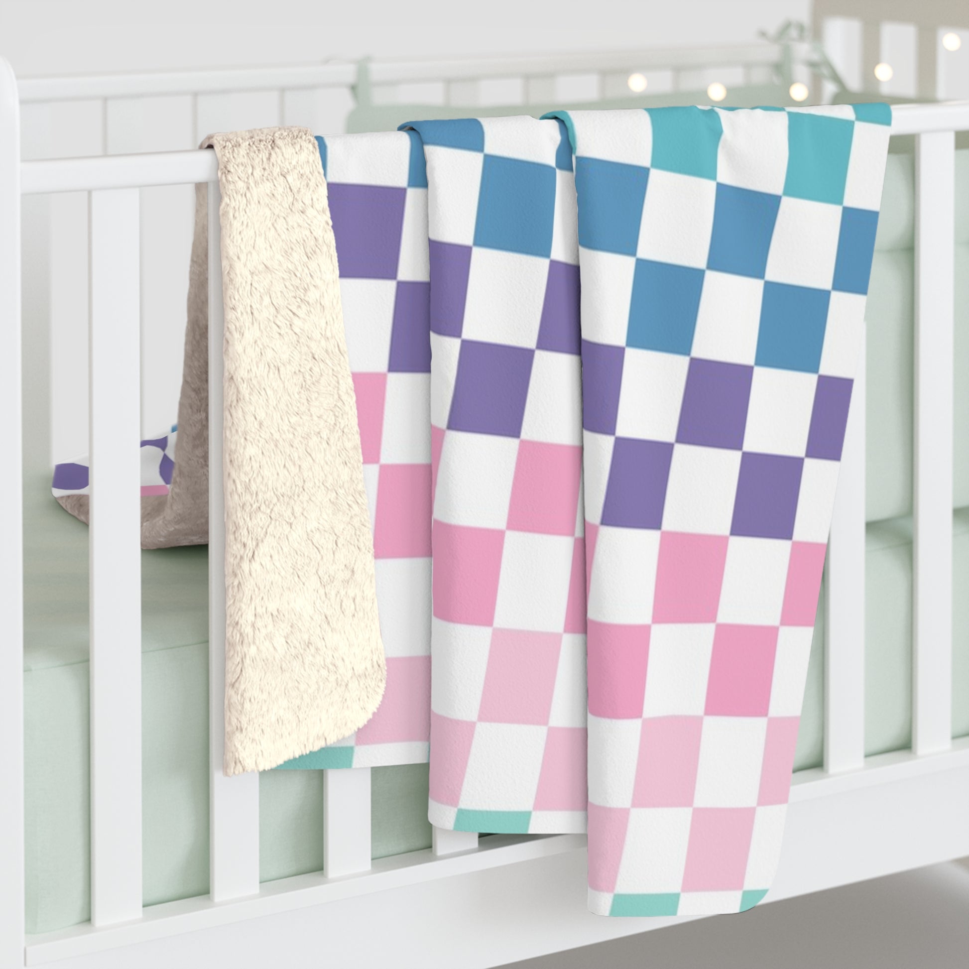Vaporwave Rainbow  Checkerboard Multi-Color Sherpa Fleece Blanket, Artsulli - Art is Long, Life is Short, Home Decor, , , , , , , 