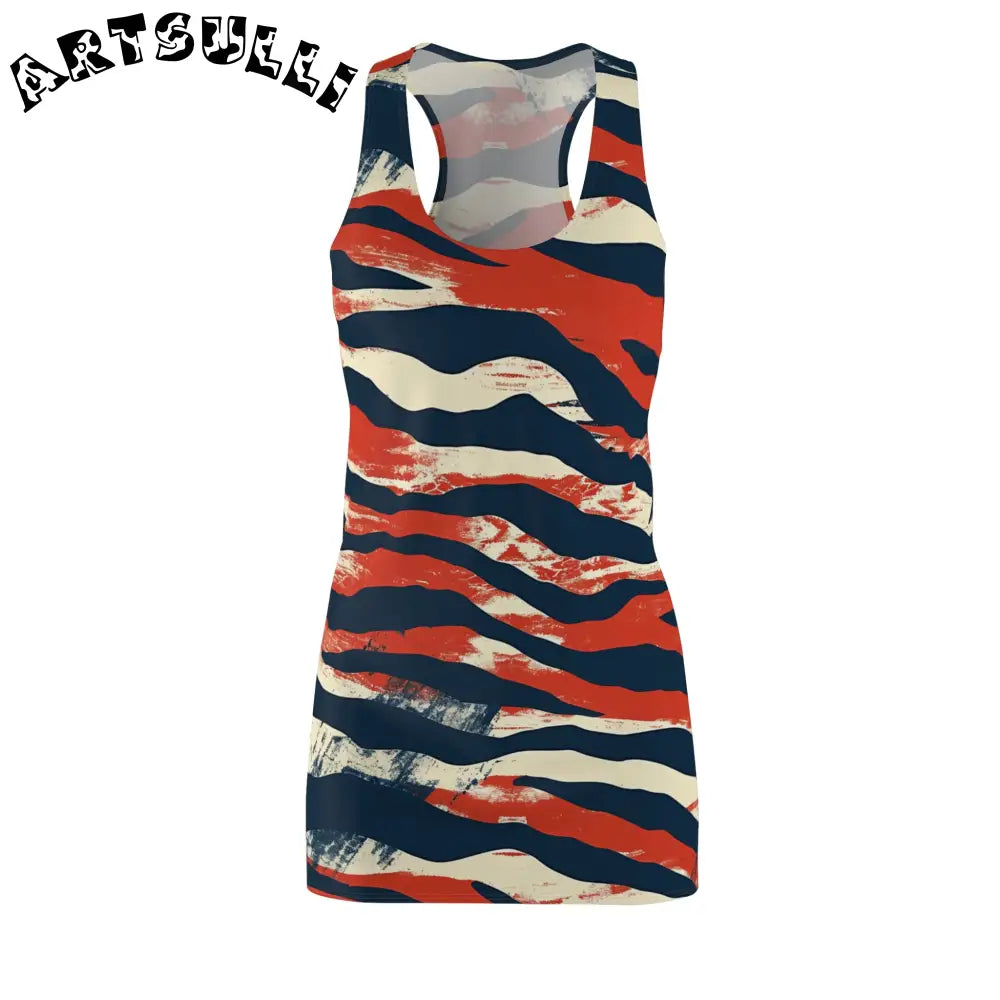 JAKKOUTTHEBXX Red White Navy Blue Abstract Print AOP Racerback Dress