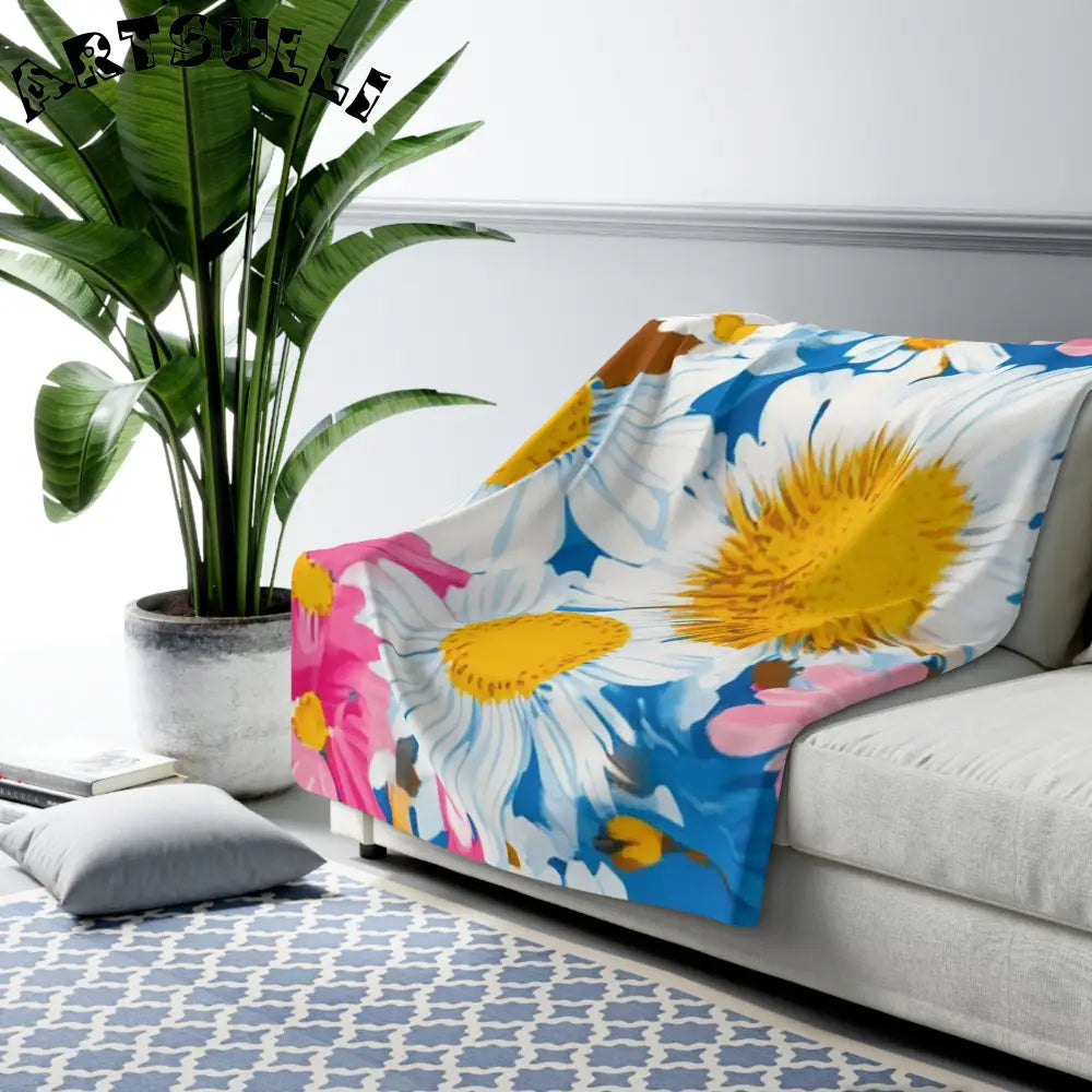 JAKKOUTTHEBXX CDG Daisy Dream Blue Sherpa Fleece Blanket