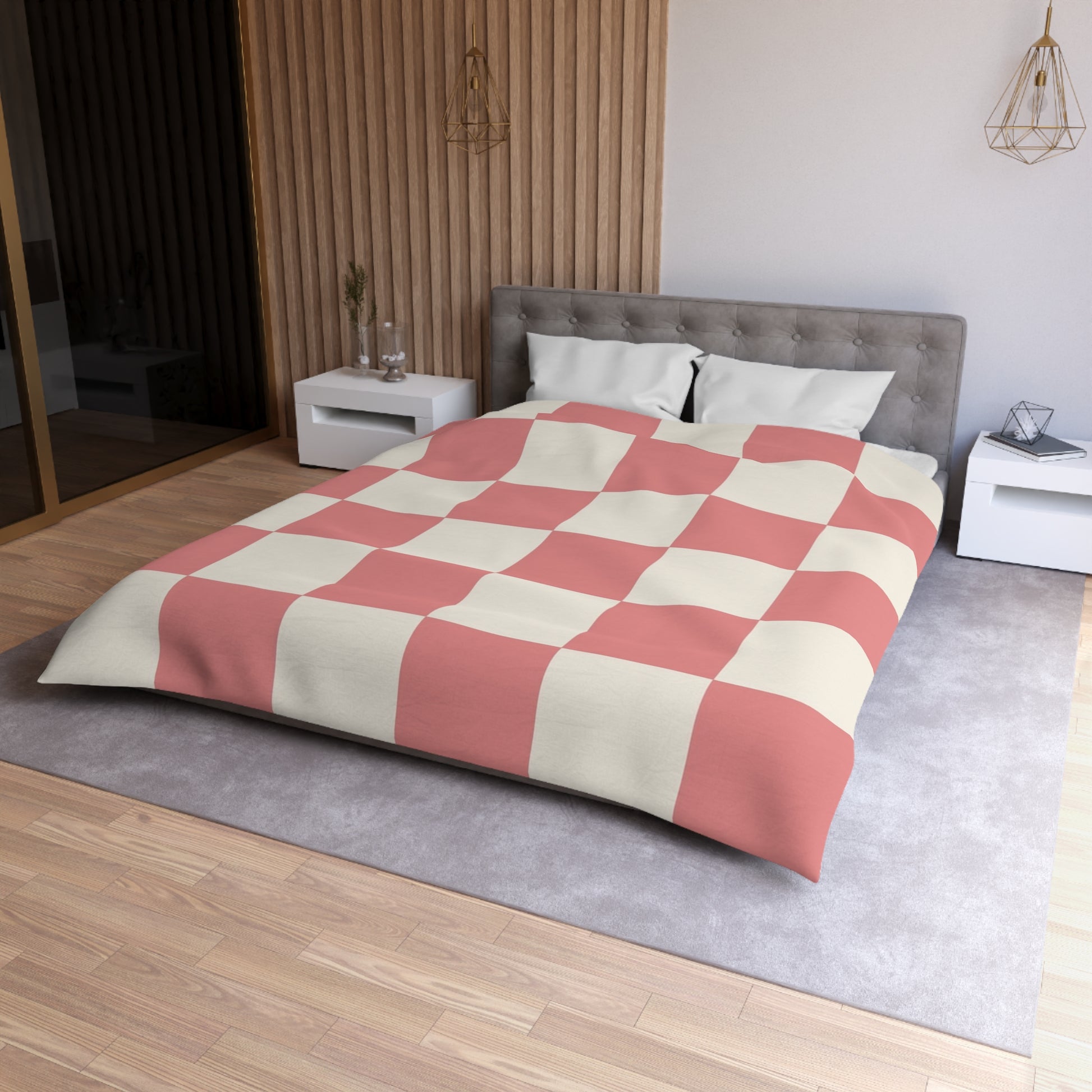 Retro Checkered Grassland Sprites Microfiber Duvet Cover, Artsulli - Art is Long, Life is Short, Home Decor, , , , , , , 