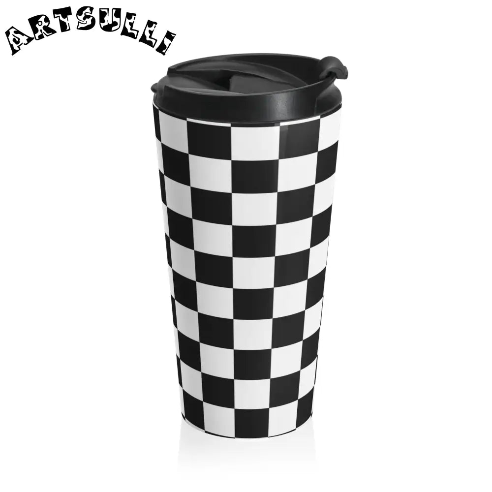 JAKKOUTTHEBXX Checkerboard White and Black Stainless Steel Travel