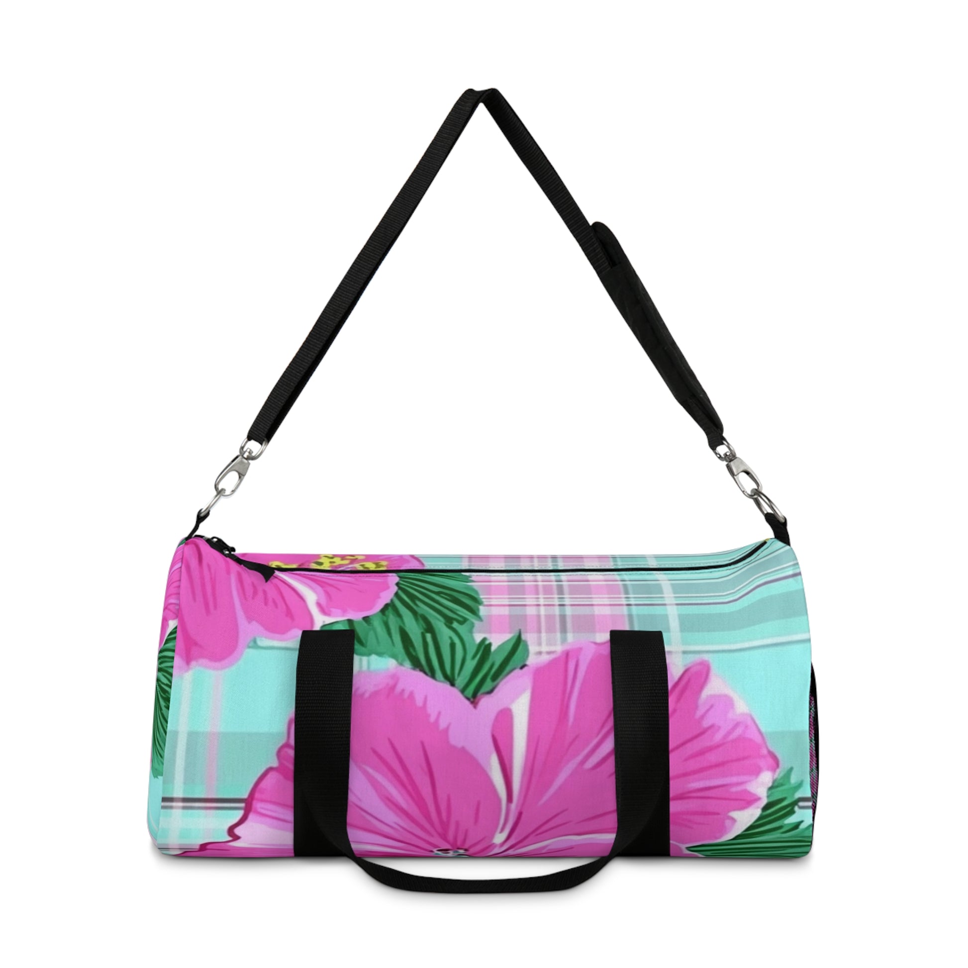 Plaid Hibiscus Pink and Yellow Duffel Bag, Artsulli - Art is Long, Life is Short, Bags, , , , , , , 
