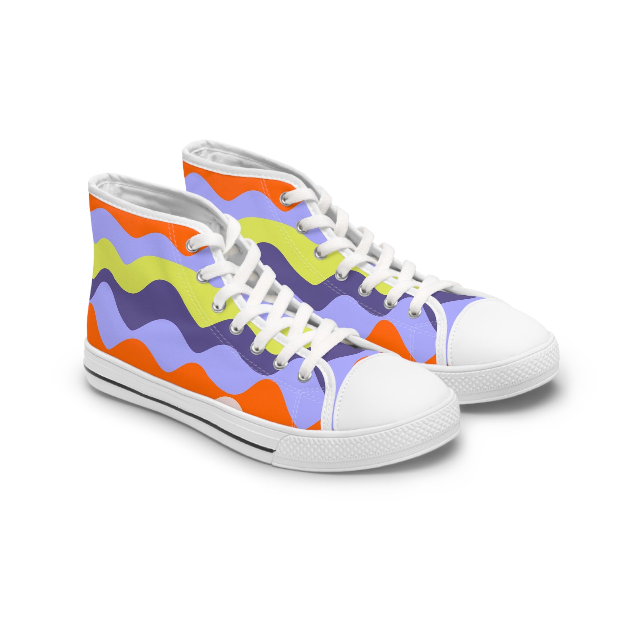 Waves II Red and Blue Women's High Top Sneakers, Artsulli - Art is Long, Life is Short, Shoes, Size, US 5.5, Color, White sole, , , 25670514077054940568