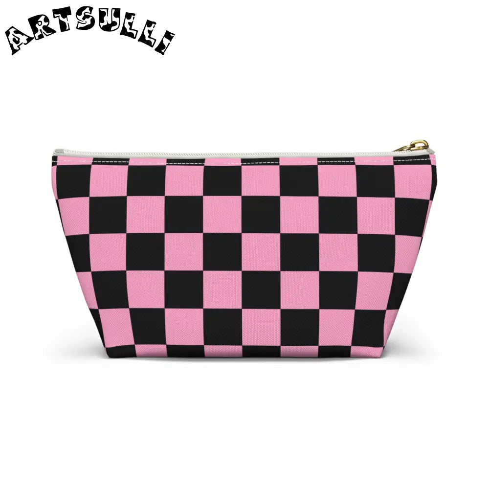 JAKKOUTTHEBXX Checkerboard Black and Pink Accessory Pouch w T-bottom