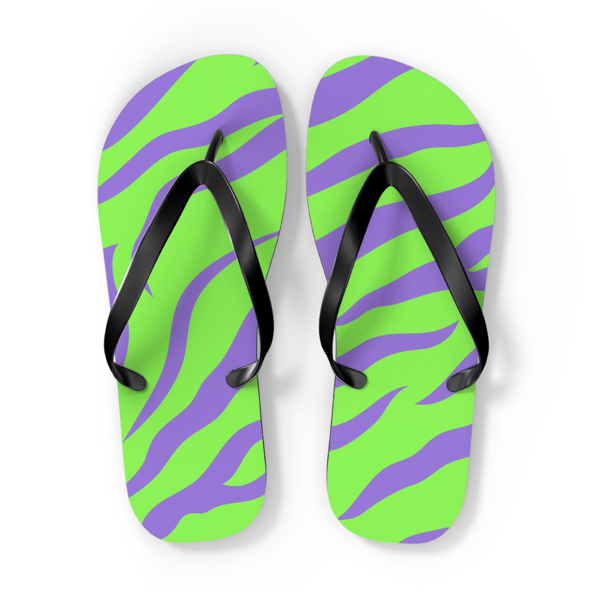 Tyrannosaurus Print Green and Purple Flip Flops, Artsulli - Art is Long, Life is Short, Shoes, Size, XL, Color, Black sole, , , 15084024773493