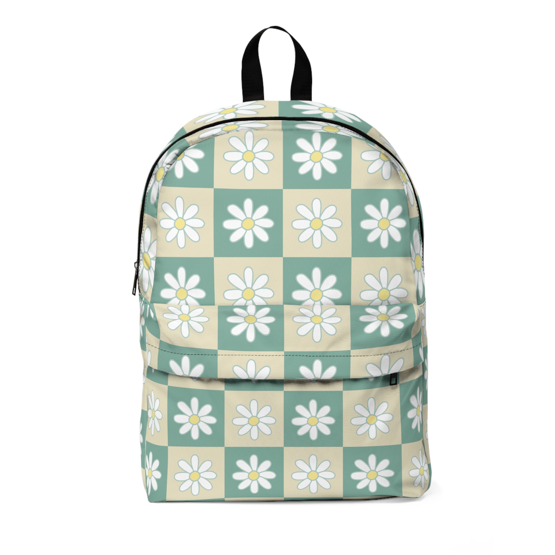 Retro Daisy Checkerboard II Green and Tan Unisex Classic Backpack, Artsulli - Art is Long, Life is Short, Bags, Size, One size, , , , , 26742737360272478527