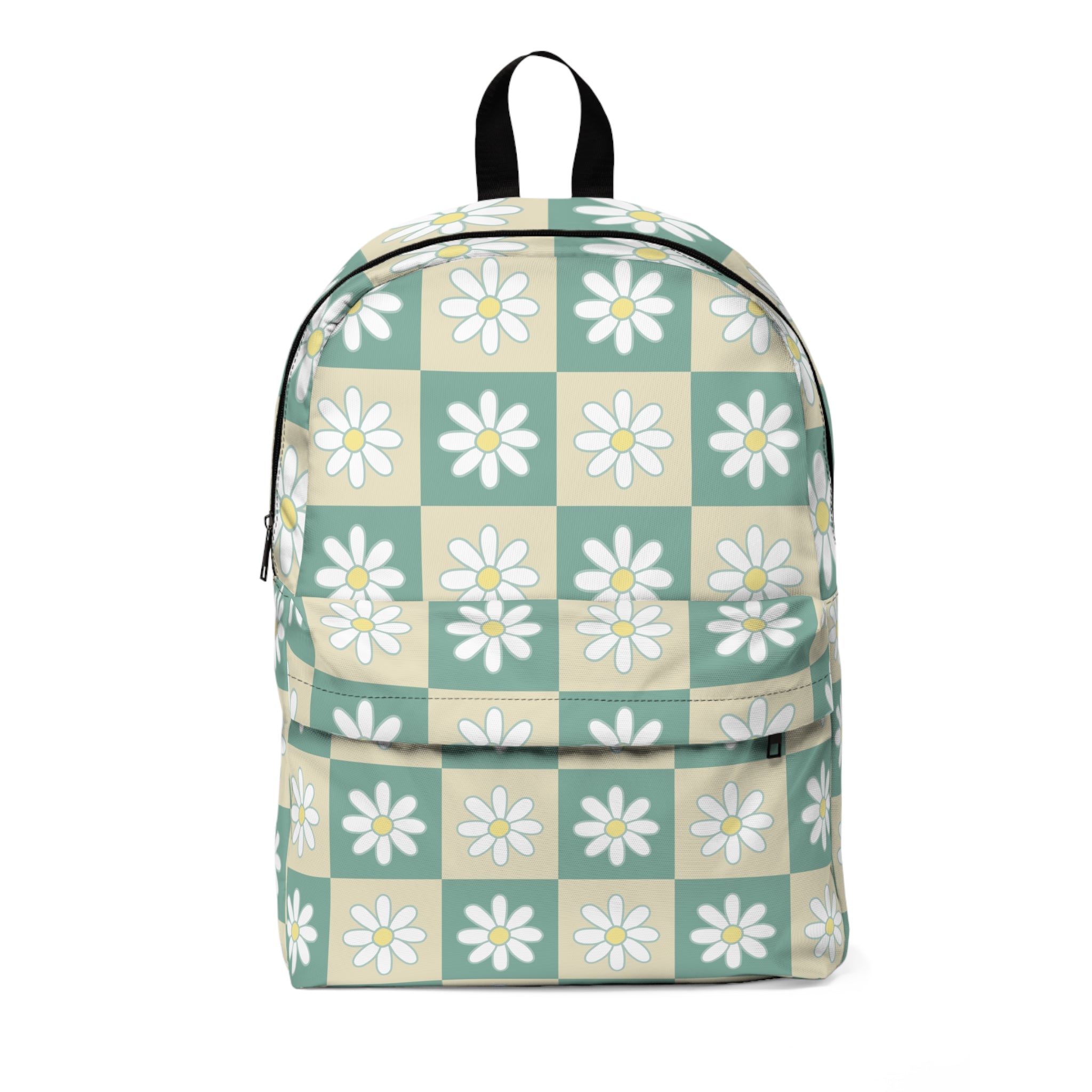 Retro Daisy Checkerboard II Green and Tan Unisex Classic Backpack, Artsulli - Art is Long, Life is Short, Bags, Size, One size, , , , , 26742737360272478527