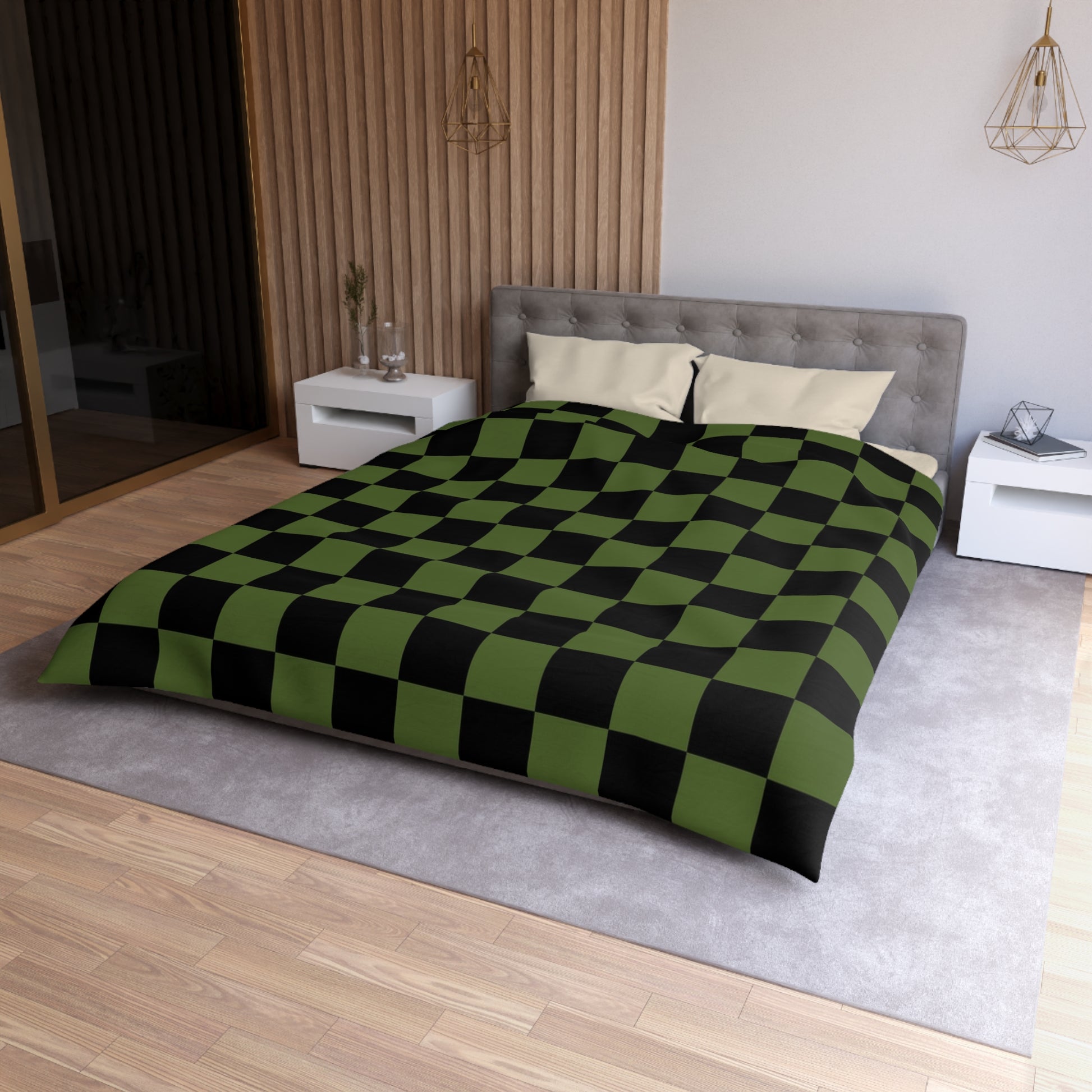 Checkerboard Olive Green and Black Microfiber Duvet Cover, Artsulli - Art is Long, Life is Short, Home Decor, , , , , , , 