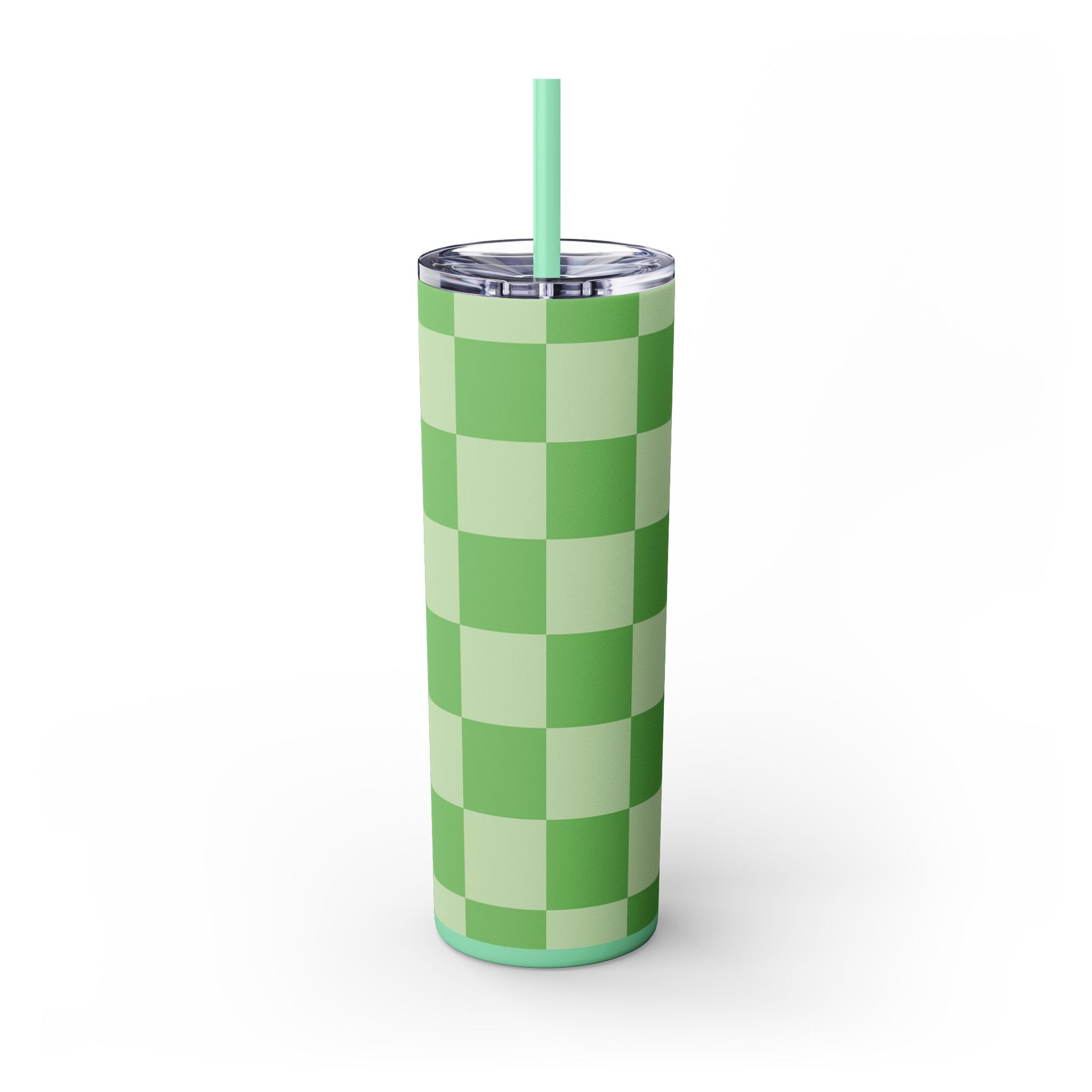 Checkerboard Green Skinny Tumbler with Straw, 20oz, Artsulli - Art is Long, Life is Short, Mug, , , , , , , 
