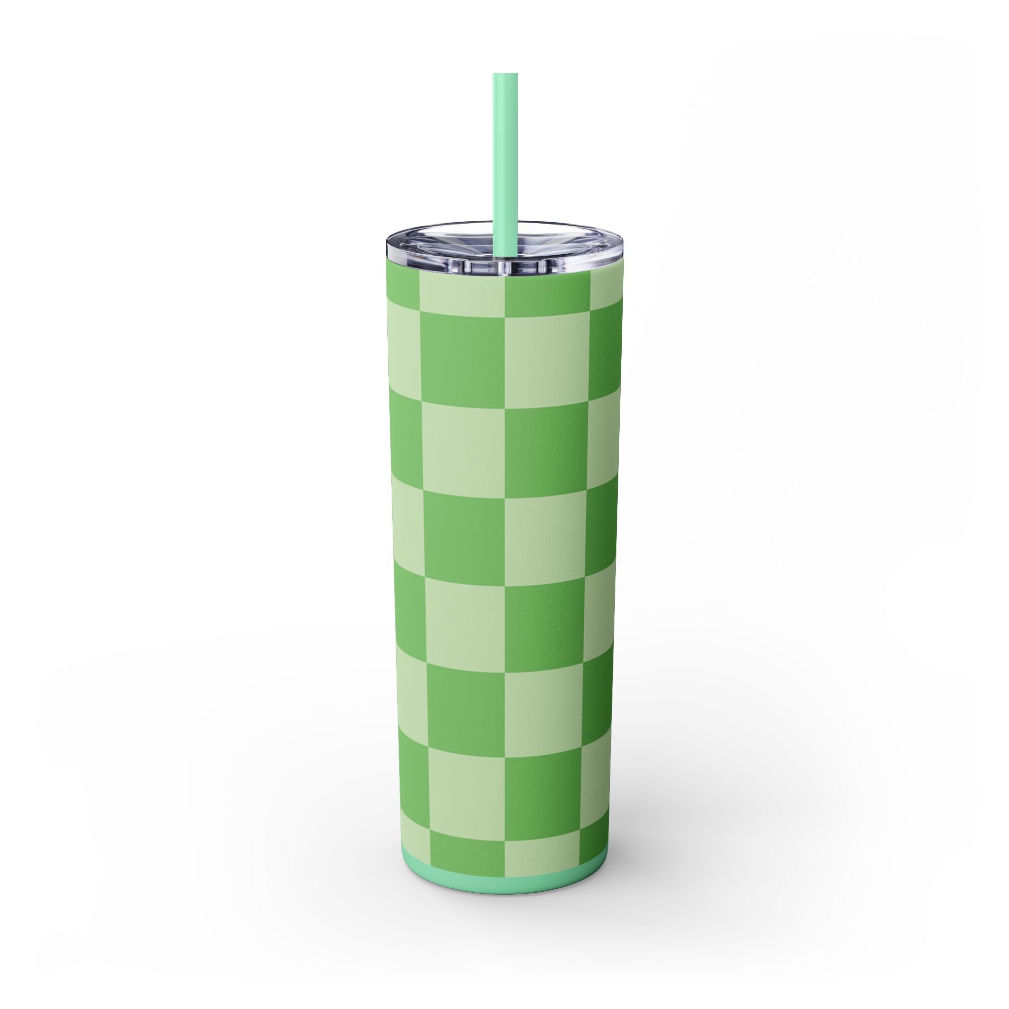 Checkerboard Green Skinny Tumbler with Straw, 20oz, Artsulli - Art is Long, Life is Short, Mug, , , , , , , 