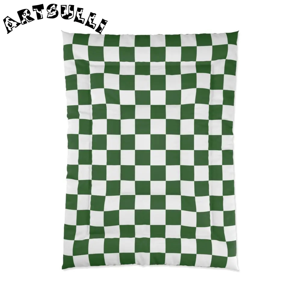 JAKKOUTTHEBXX Checkerboard White and Dark Green Comforter