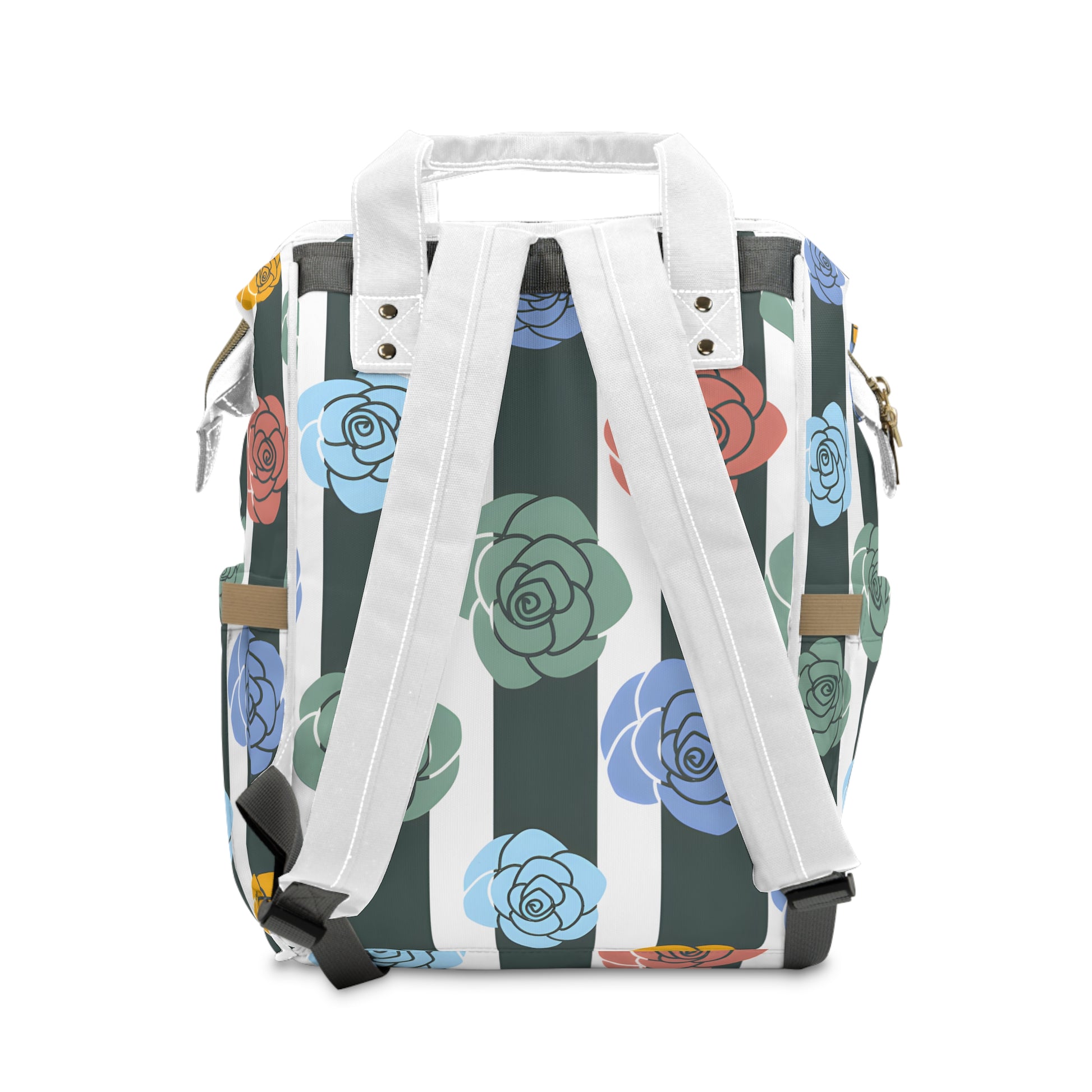 Stripes x Roses Black and White Multifunctional Diaper Backpack, Artsulli - Art is Long, Life is Short, Bags, , , , , , , 